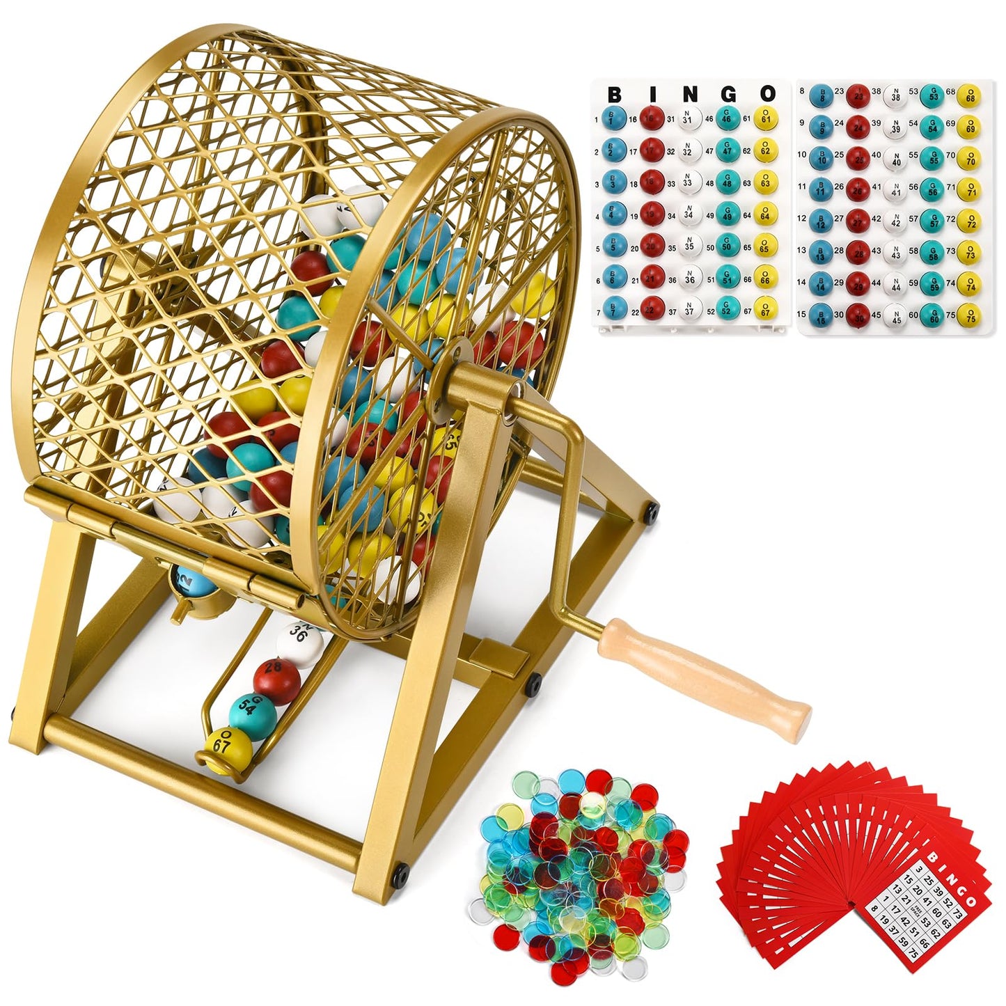 GADFISH Bingo Game Set for Large Groups - 0.78-Inch Balls, Steel Cage, 30 Cards
