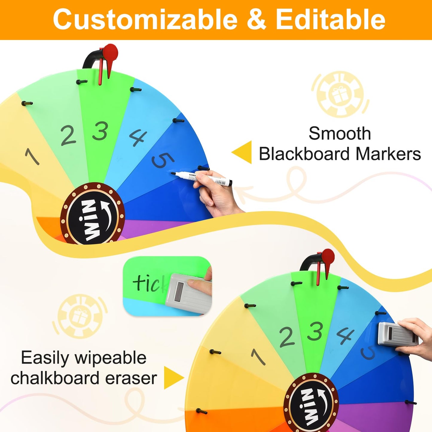 GADFISH 24-Inch Tabletop Spinning Prize Wheel – 14-Color Spin Doodle Game Spinner with Stand