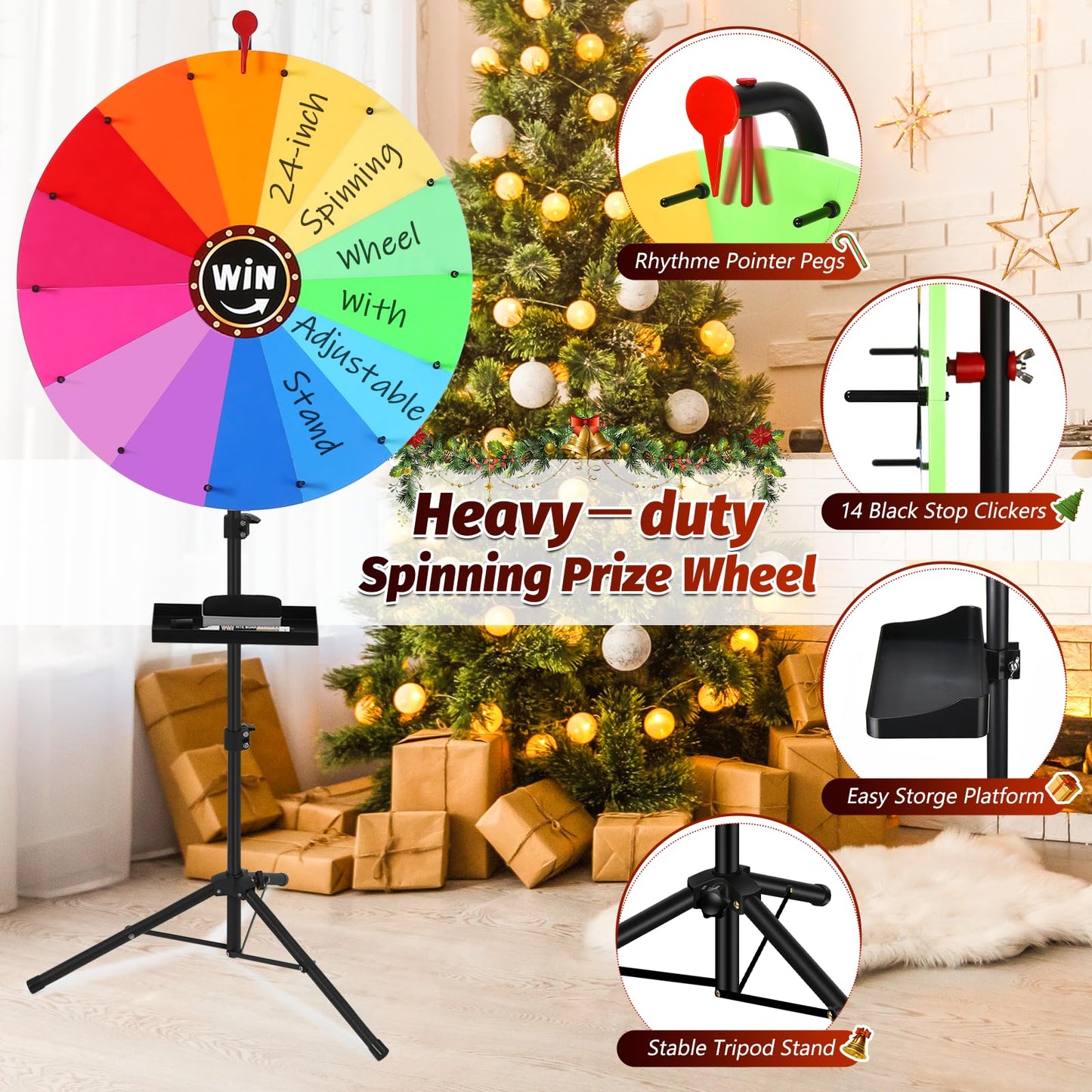 GADFISH 24-Inch Spinning Prize Wheel with Adjustable Height Stand – 14-Color Wheel of Fortune