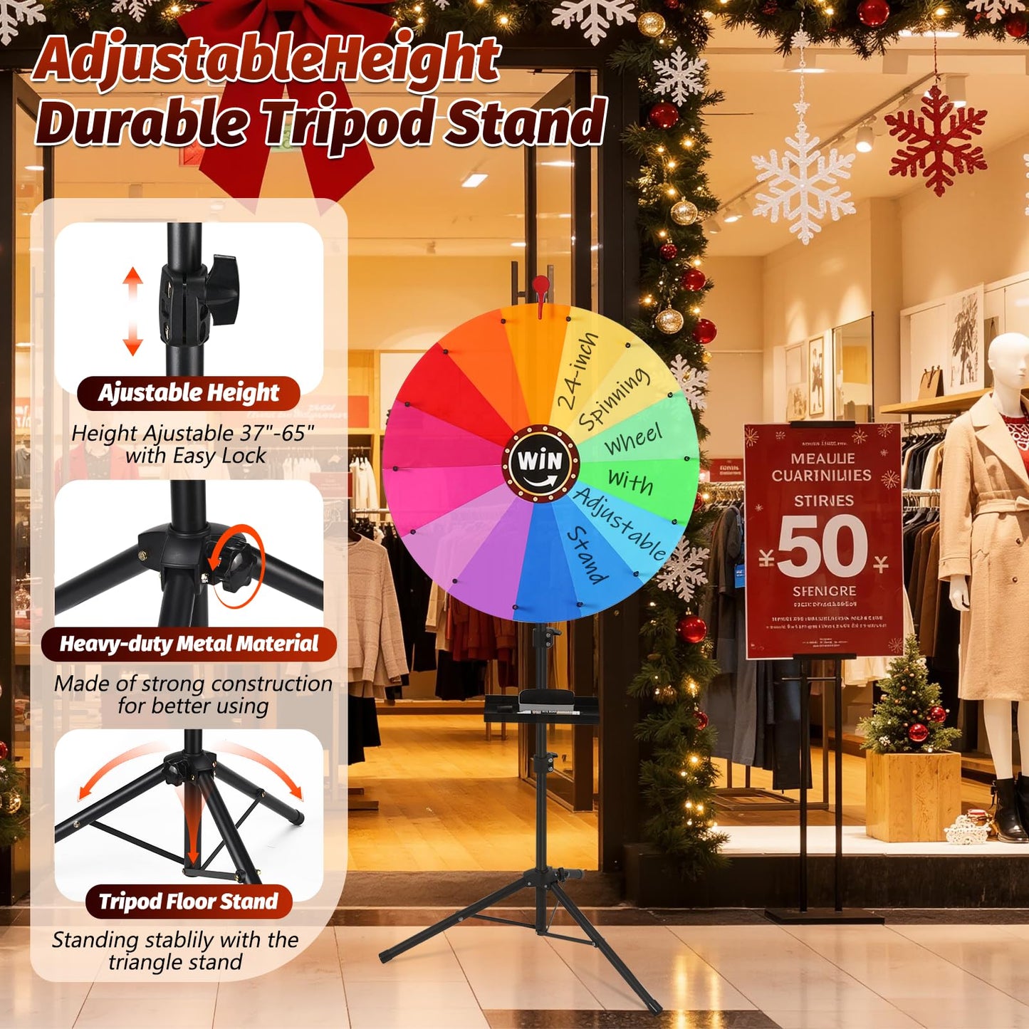 GADFISH 24-Inch Spinning Prize Wheel with Adjustable Height Stand – 14-Color Wheel of Fortune