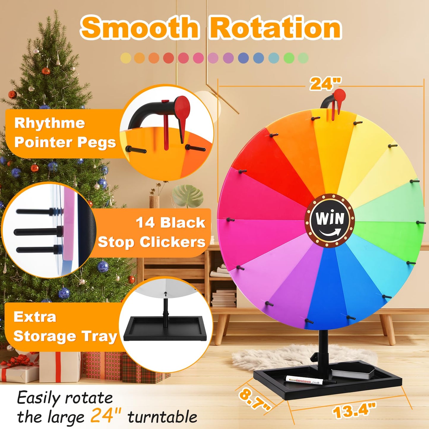 GADFISH 24-Inch Tabletop Spinning Prize Wheel – 14-Color Spin Doodle Game Spinner with Stand