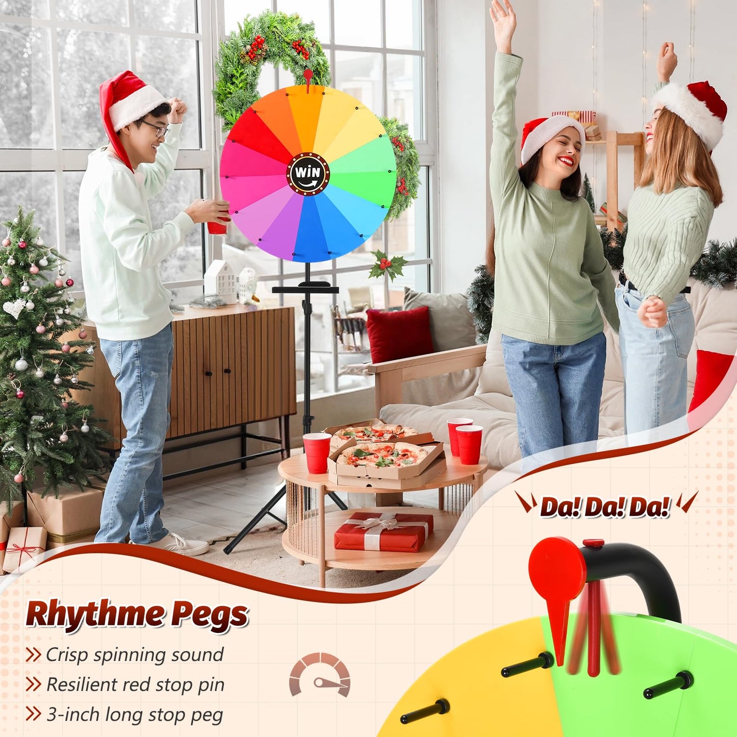 GADFISH 24-Inch Spinning Prize Wheel with Adjustable Height Stand – 14-Color Wheel of Fortune