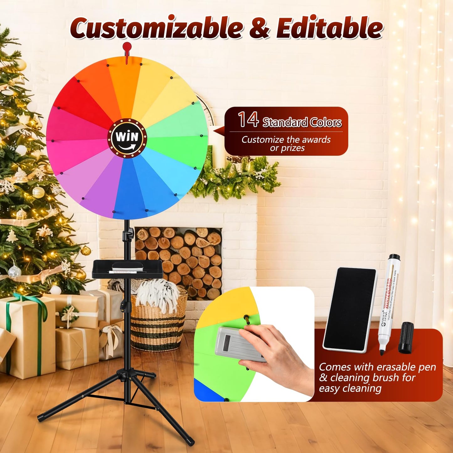 GADFISH 24-Inch Spinning Prize Wheel with Adjustable Height Stand – 14-Color Wheel of Fortune