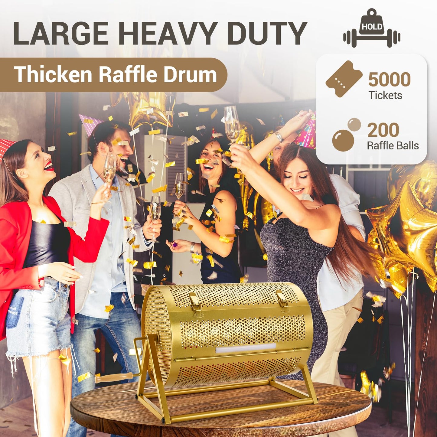 GADFISH Extra Large Raffle Drum - 5000 Ticket Capacity, Silent Bearings, Stand