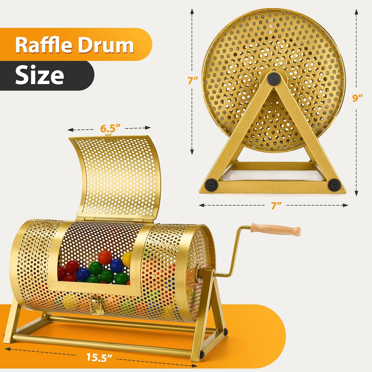 GADFISH Raffle Drum 15-inch x 7-inch Holds 3,000 Tickets | Silent, Stable Raffle Cage with Wooden Turning Handle