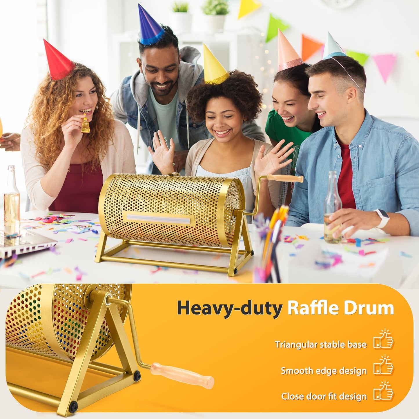 GADFISH Raffle Drum 15-inch x 7-inch Holds 3,000 Tickets | Silent, Stable Raffle Cage with Wooden Turning Handle