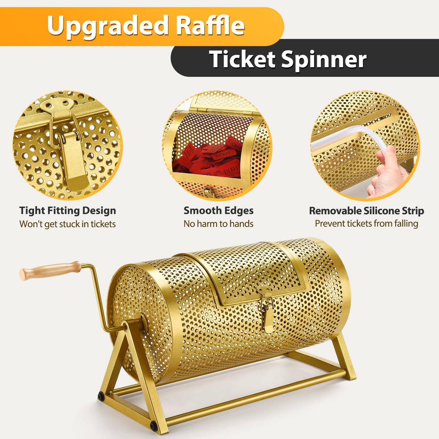 GADFISH Raffle Drum 15-inch x 7-inch Holds 3,000 Tickets | Silent, Stable Raffle Cage with Wooden Turning Handle