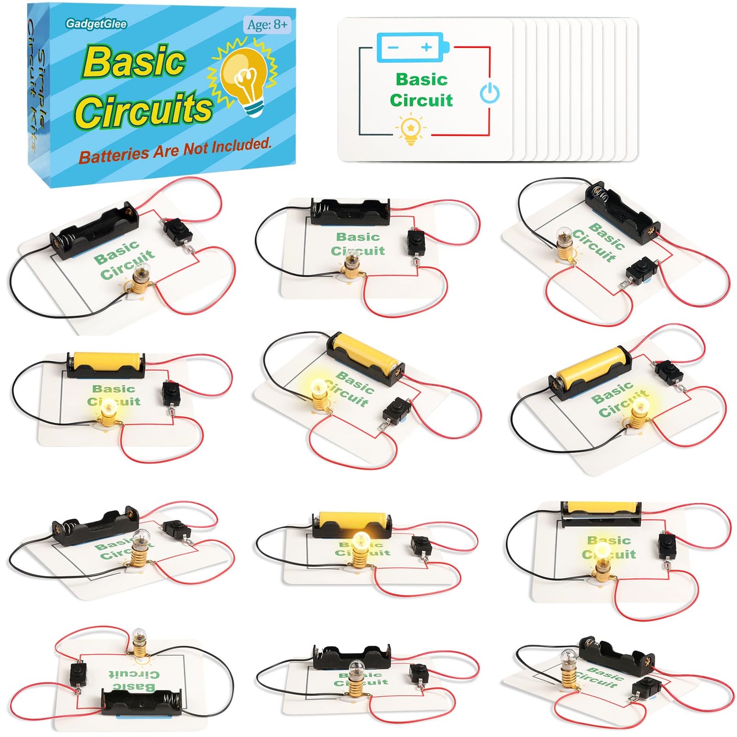 GadgetGlee 12-Pack Electric Circuit Kit for Kids 8-12 | Classroom STEM Projects