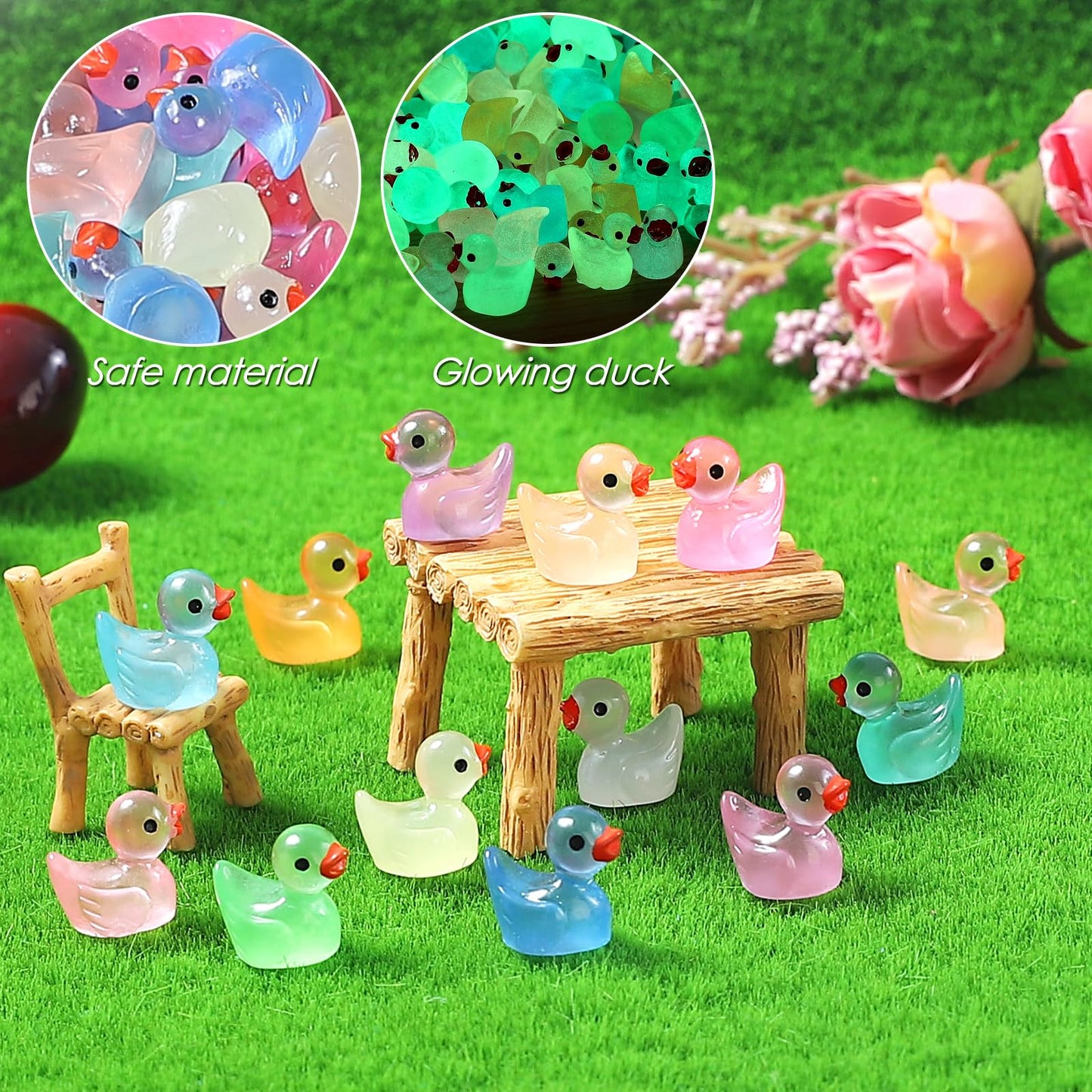 GADIEDIE 260pcs Luminous Mini Resin Ducks — Glow in the Dark Dollhouse & DIY Miniatures