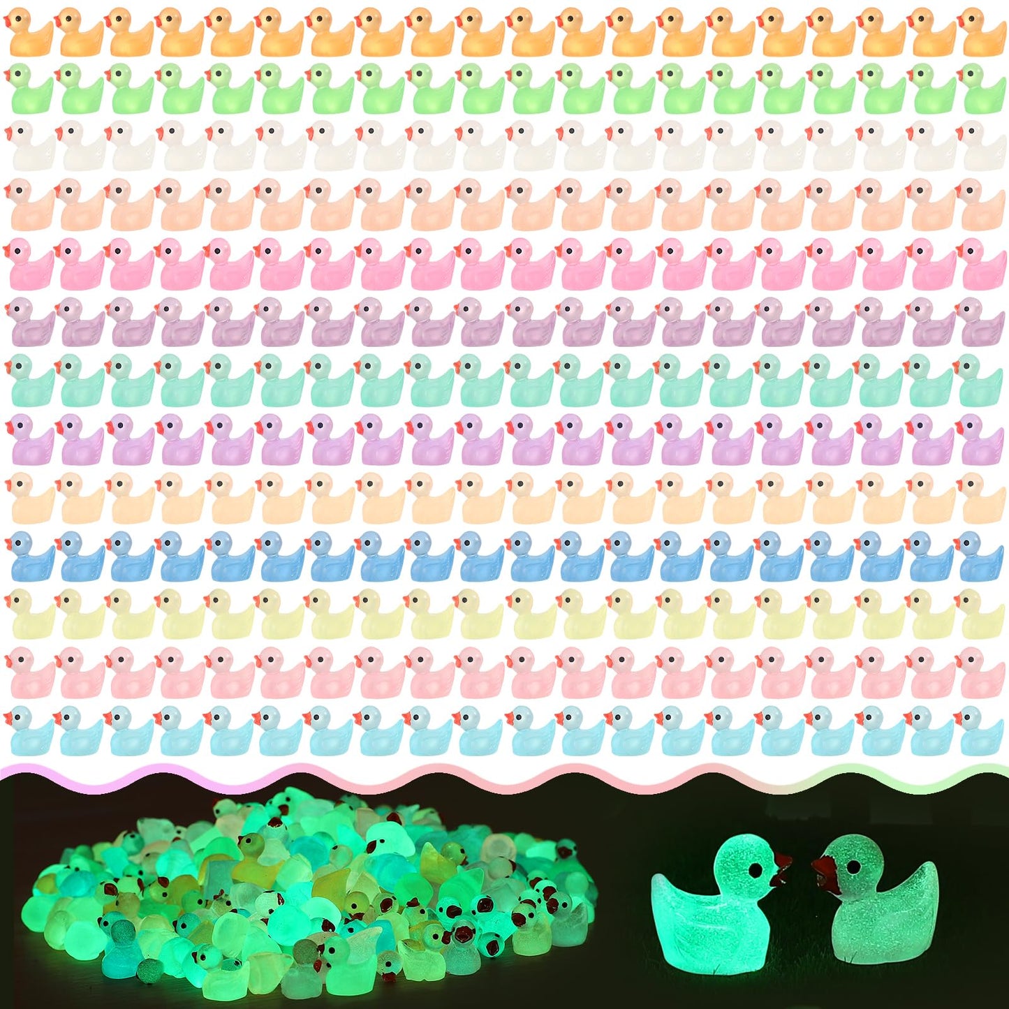 GADIEDIE 260pcs Luminous Mini Resin Ducks — Glow in the Dark Dollhouse & DIY Miniatures