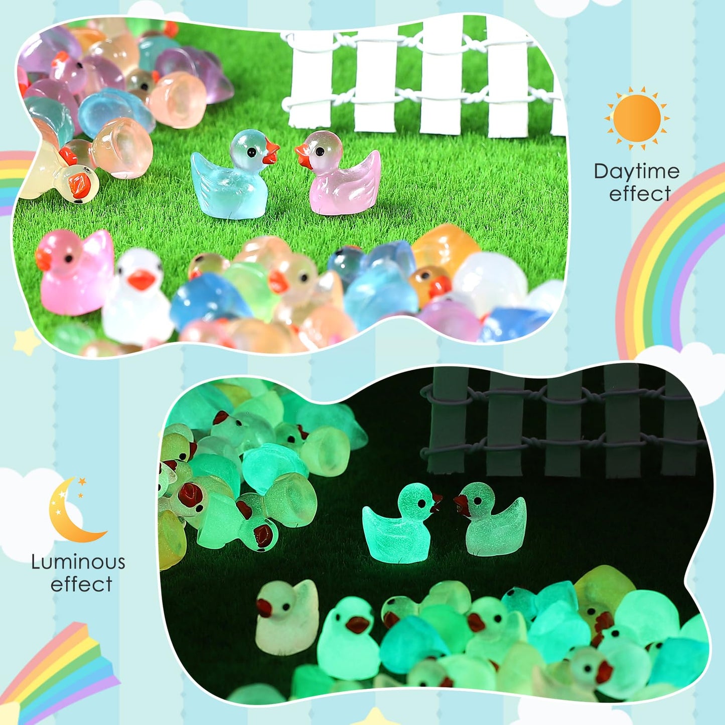 GADIEDIE 260pcs Luminous Mini Resin Ducks — Glow in the Dark Dollhouse & DIY Miniatures