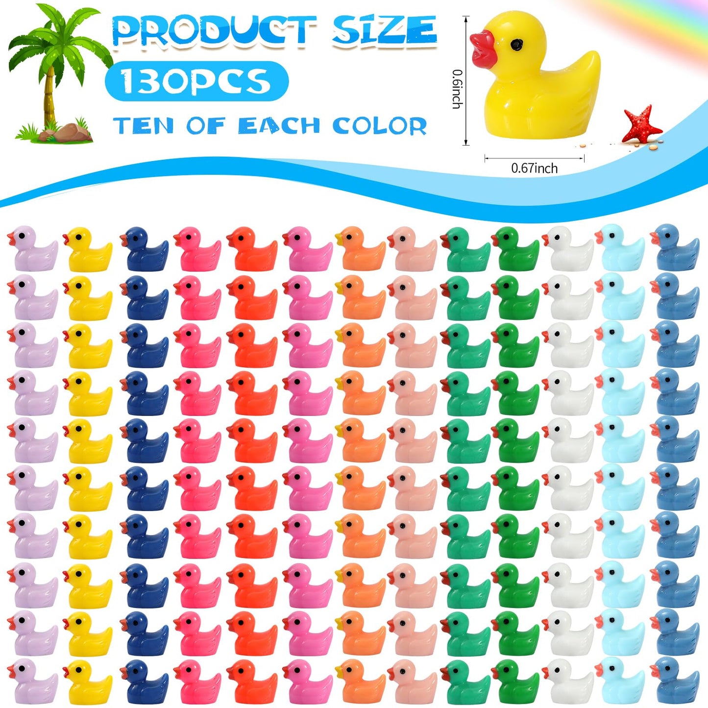 GADIEDIE 130Pcs Multicolor Mini Resin Ducks – Dollhouse, Garden & Aquarium Decor