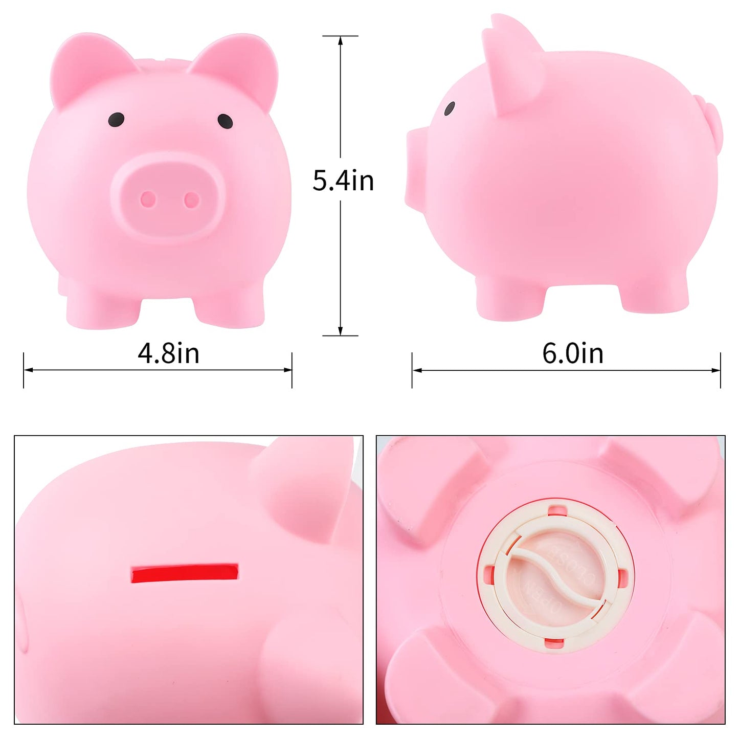 GADIEDIE Large Pink Piggy Bank – Durable Plastic Coin Box for Kids (4.8 x 5.4 x 6 in)