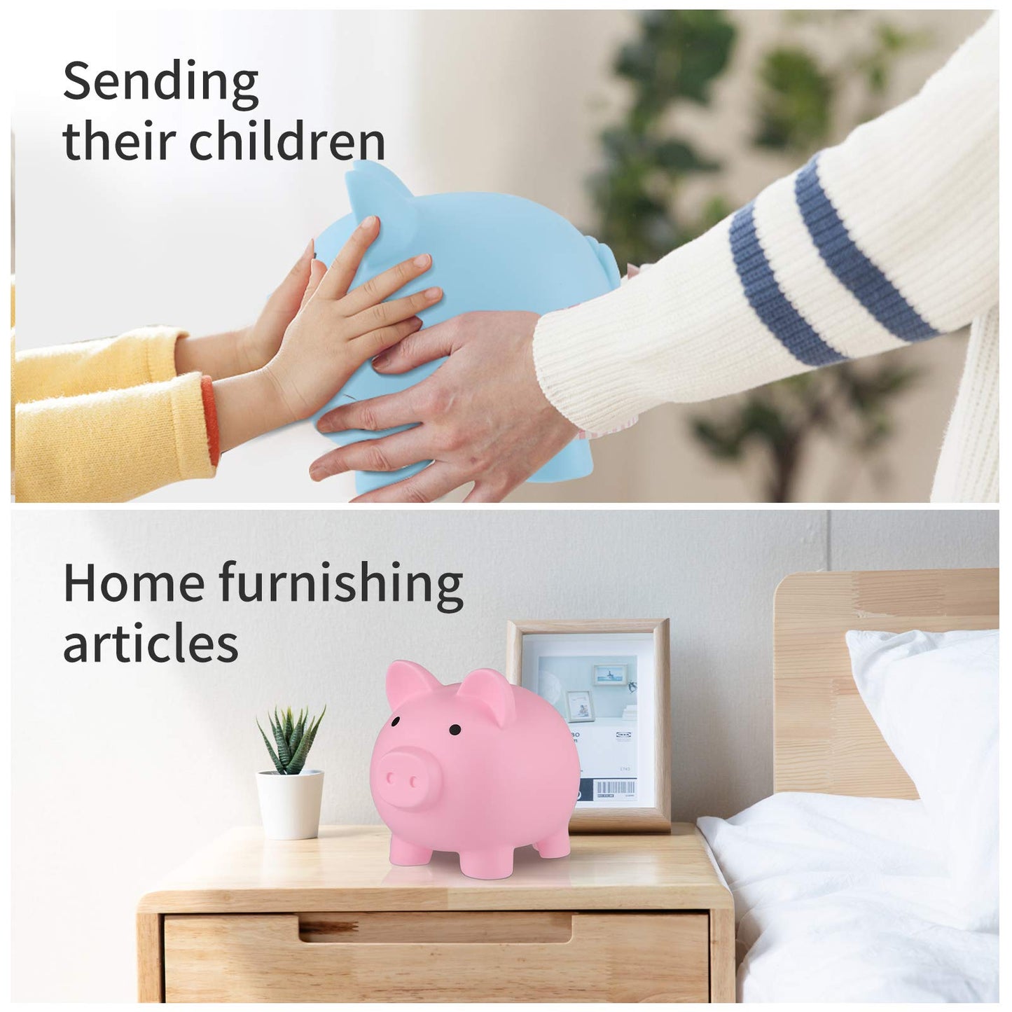 GADIEDIE Large Pink Piggy Bank – Durable Plastic Coin Box for Kids (4.8 x 5.4 x 6 in)