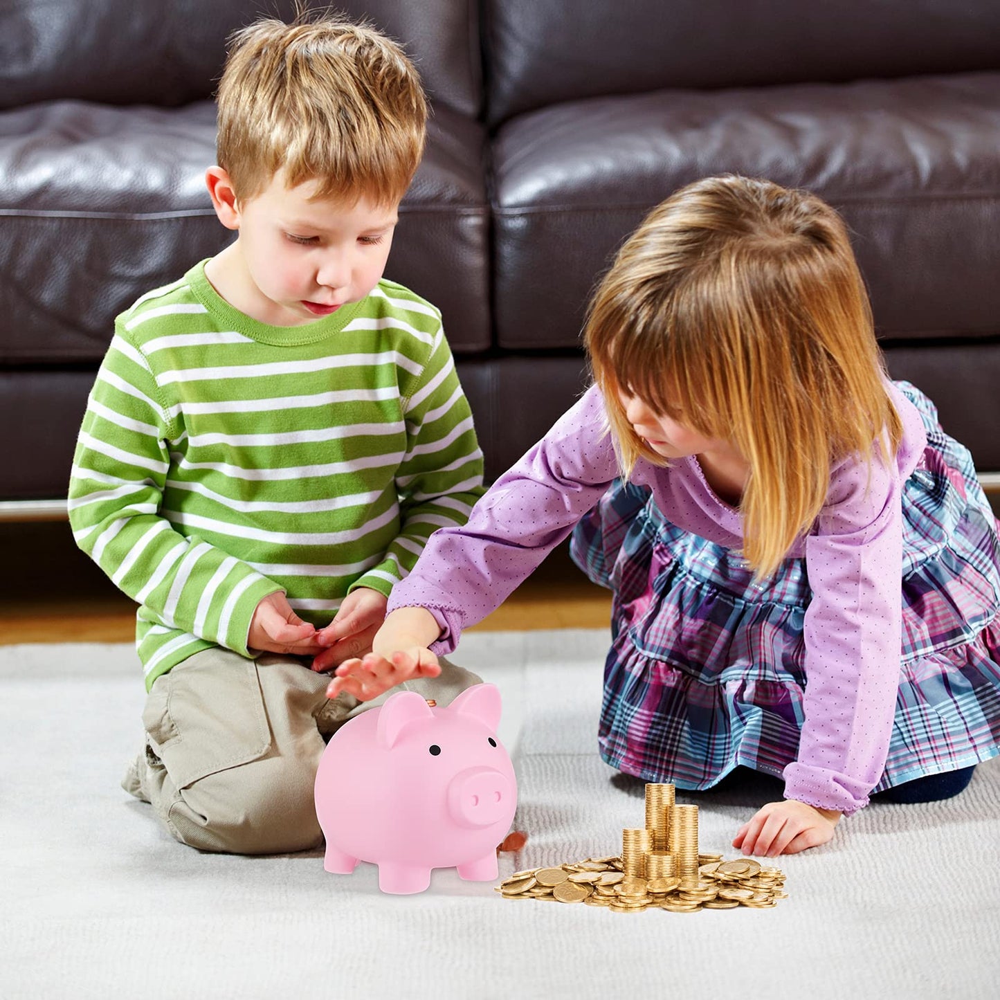 GADIEDIE Large Pink Piggy Bank – Durable Plastic Coin Box for Kids (4.8 x 5.4 x 6 in)