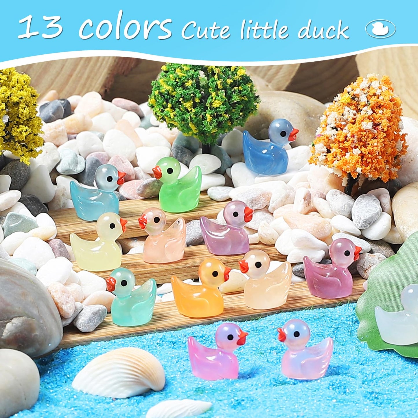 GADIEDIE 260pcs Luminous Mini Resin Ducks — Glow in the Dark Dollhouse & DIY Miniatures