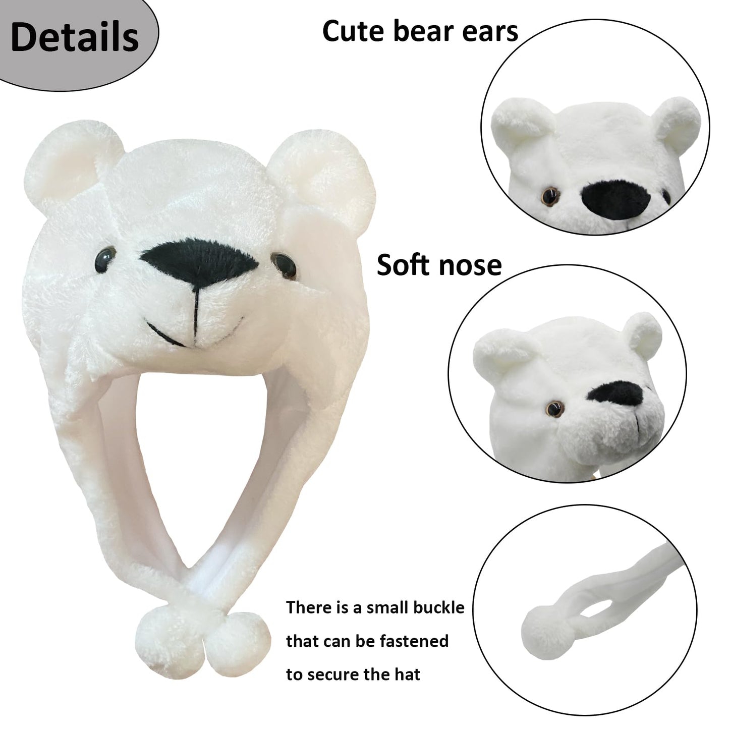 GADMEXILY Plush Bear Hat – Cozy White Bear, One Size for Kids & Adults