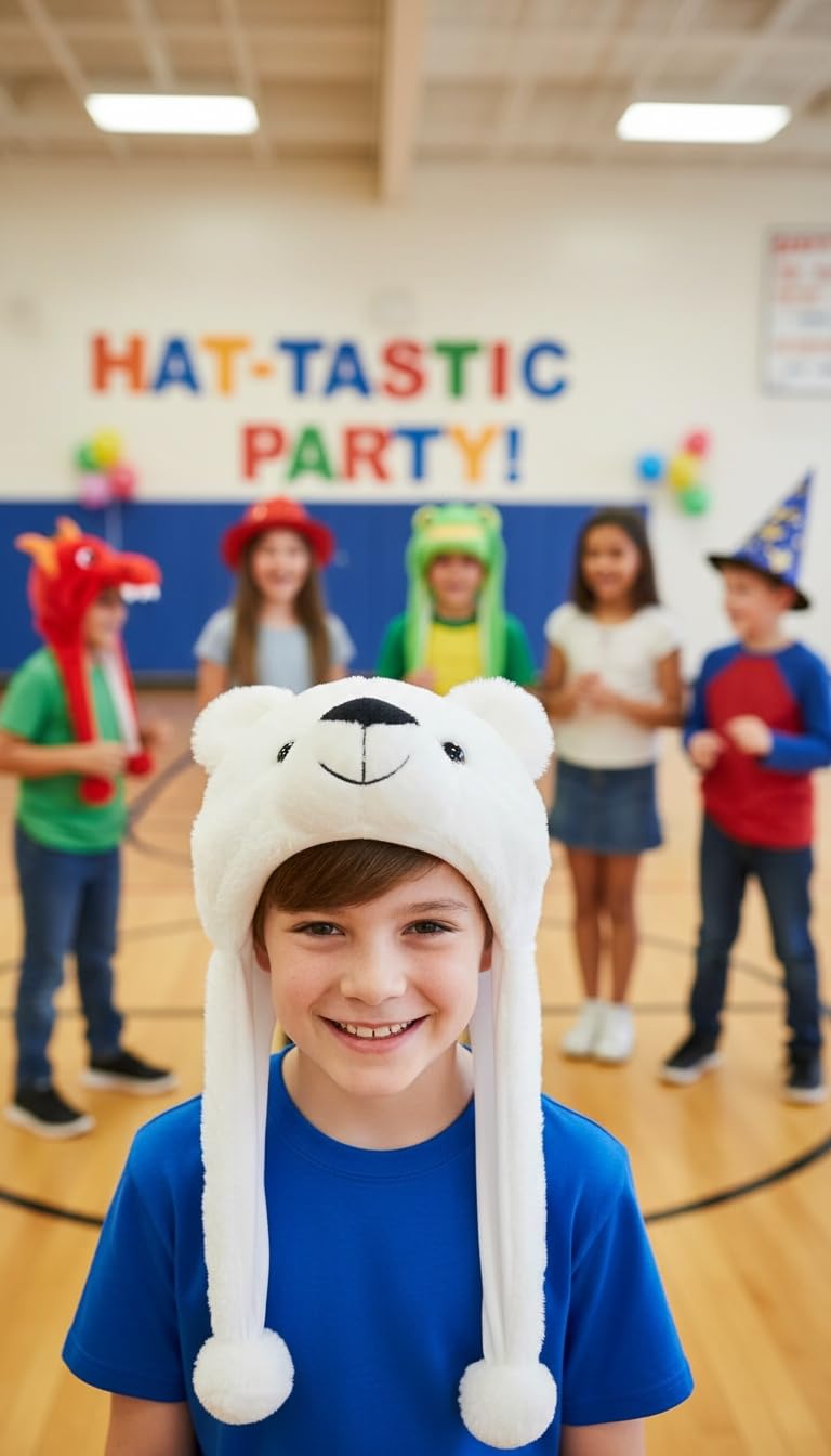 GADMEXILY Plush Bear Hat – Cozy White Bear, One Size for Kids & Adults