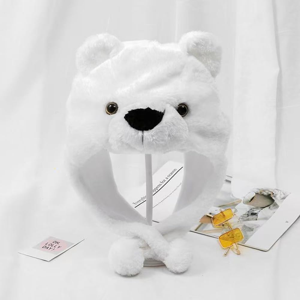 GADMEXILY Plush Bear Hat – Cozy White Bear, One Size for Kids & Adults