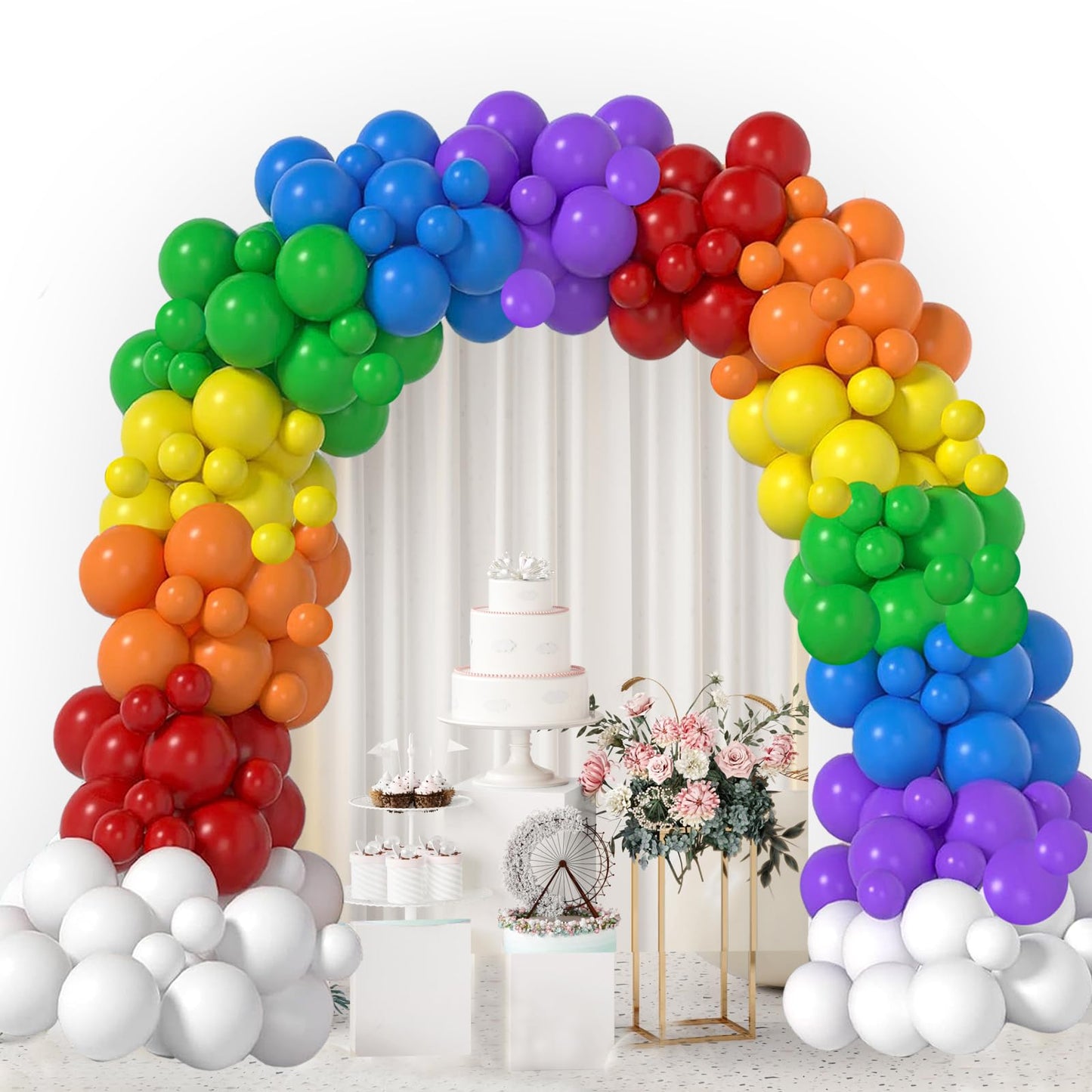 GaesQae 164pcs Rainbow Balloons Kit for Balloon Arch - 7 Colors (5in & 12in)