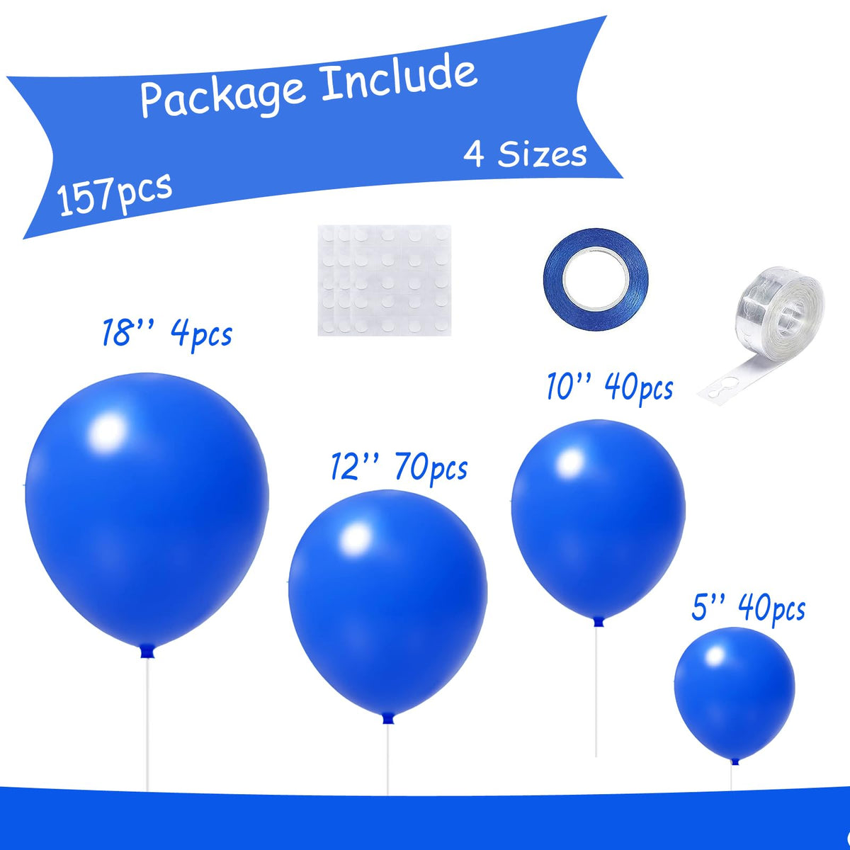 GaesQae 154pcs Royal Blue Balloon Garland Arch Kit — 5/10/12/18in for Parties & Events