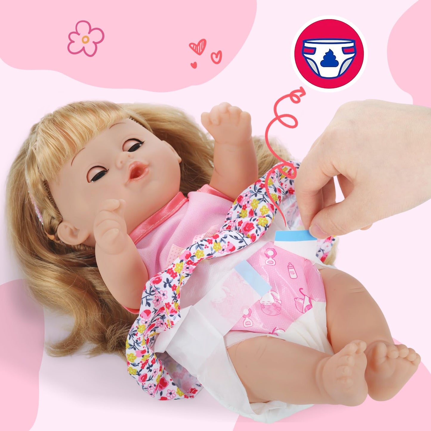GAGAKU 12-Inch Baby Doll with Hair — Realistic Eyes & Accessory Playset for Ages 3-6