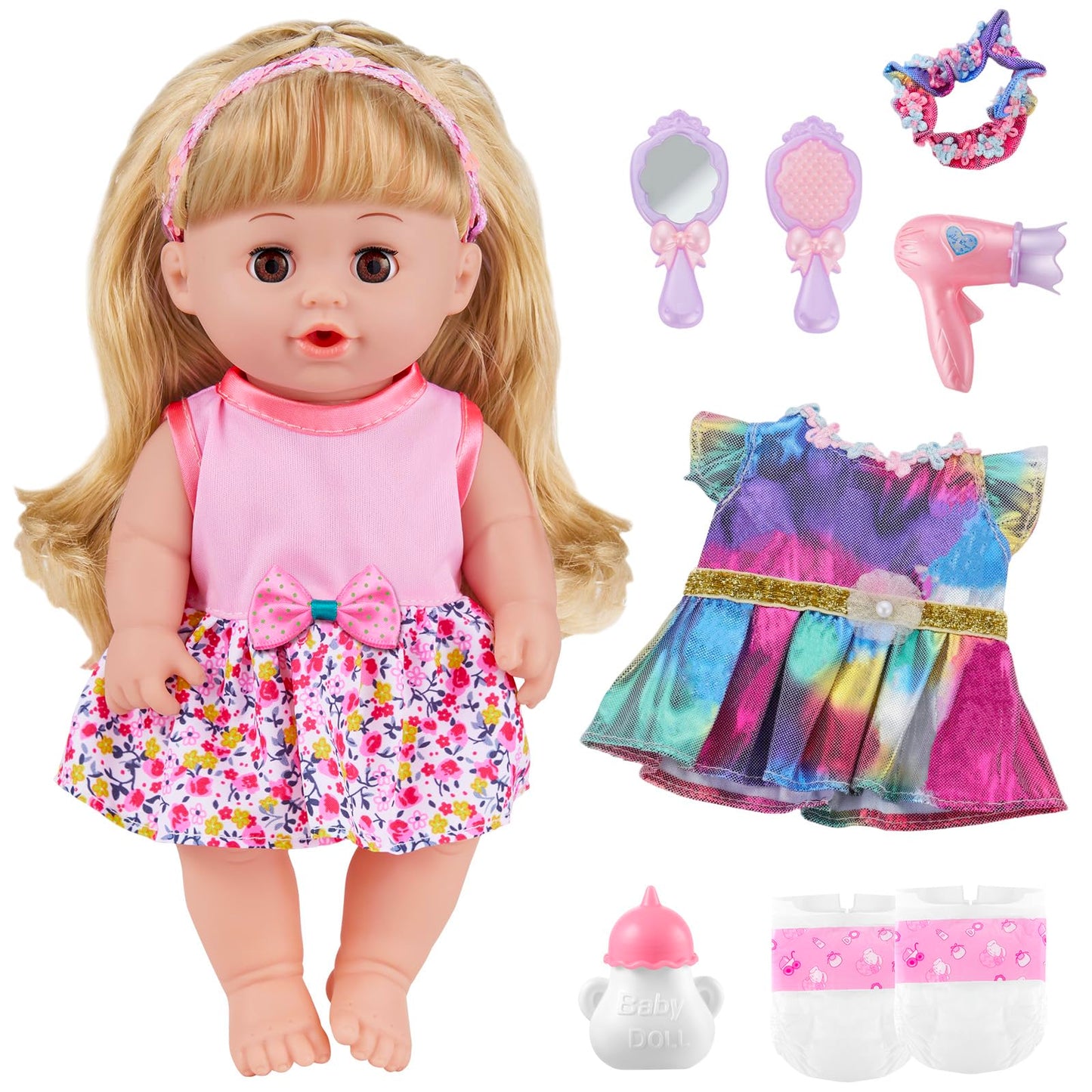 GAGAKU 12-Inch Baby Doll with Hair — Realistic Eyes & Accessory Playset for Ages 3-6