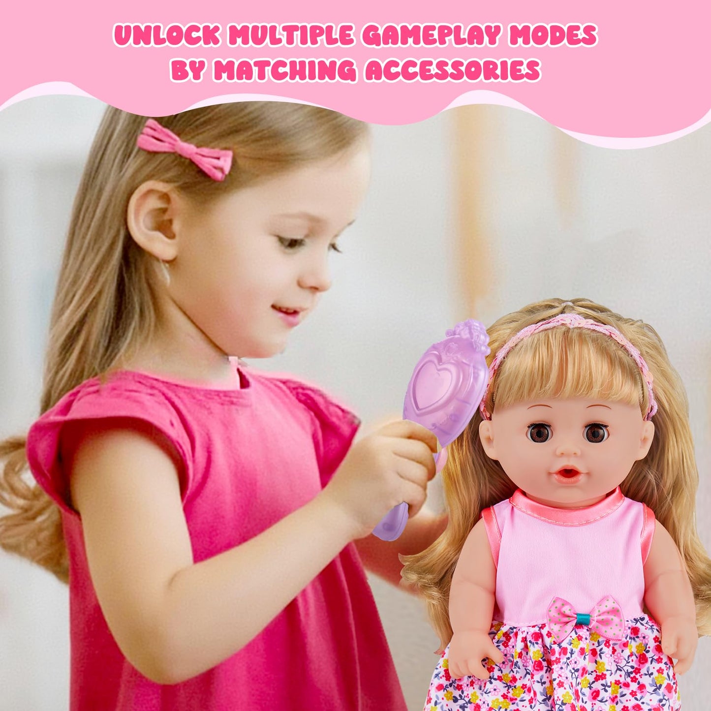 GAGAKU 12-Inch Baby Doll with Hair — Realistic Eyes & Accessory Playset for Ages 3-6