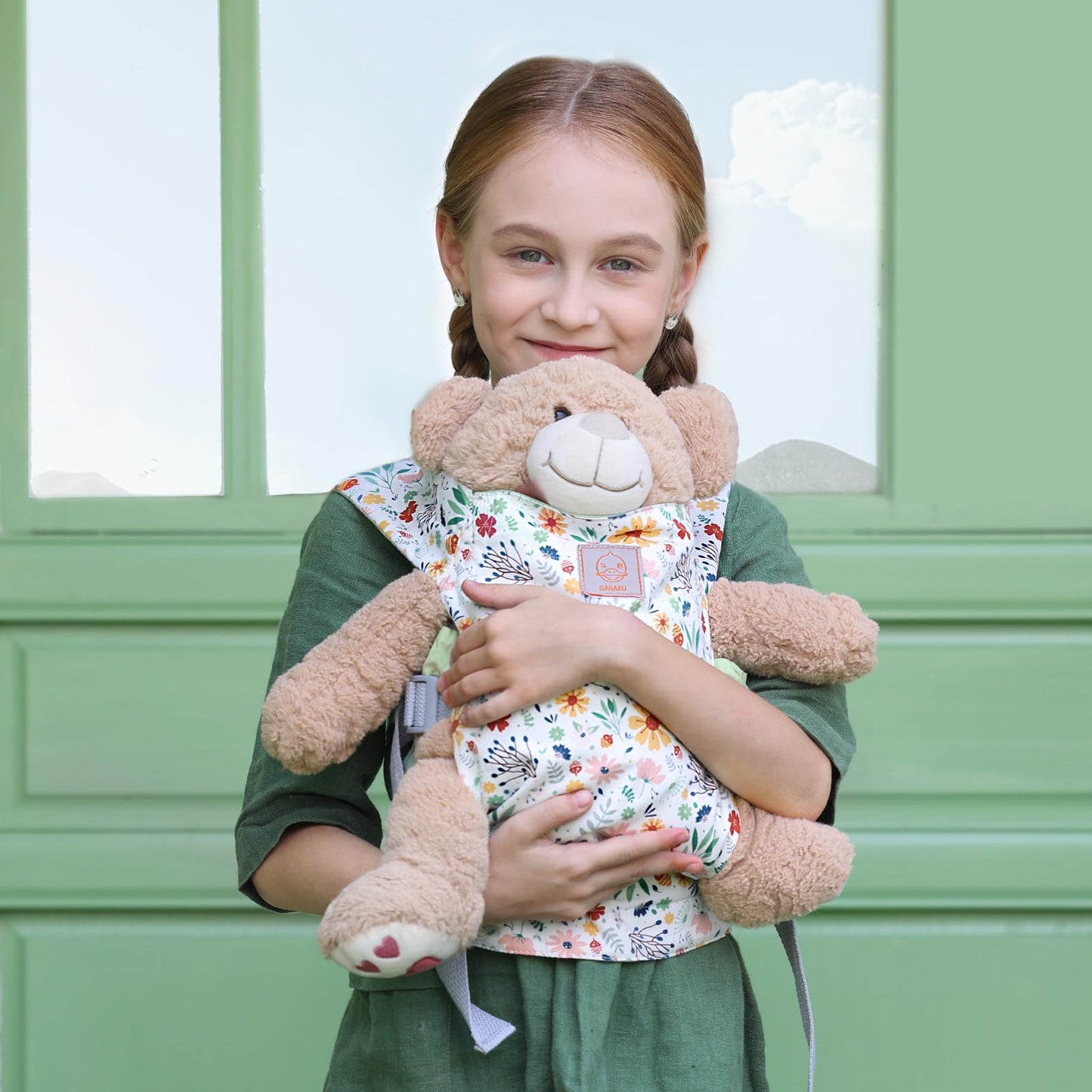 GAGAKU Baby Doll Carrier for Girls, Toddlers & Kids | Adjustable Straps | Green Pinecones
