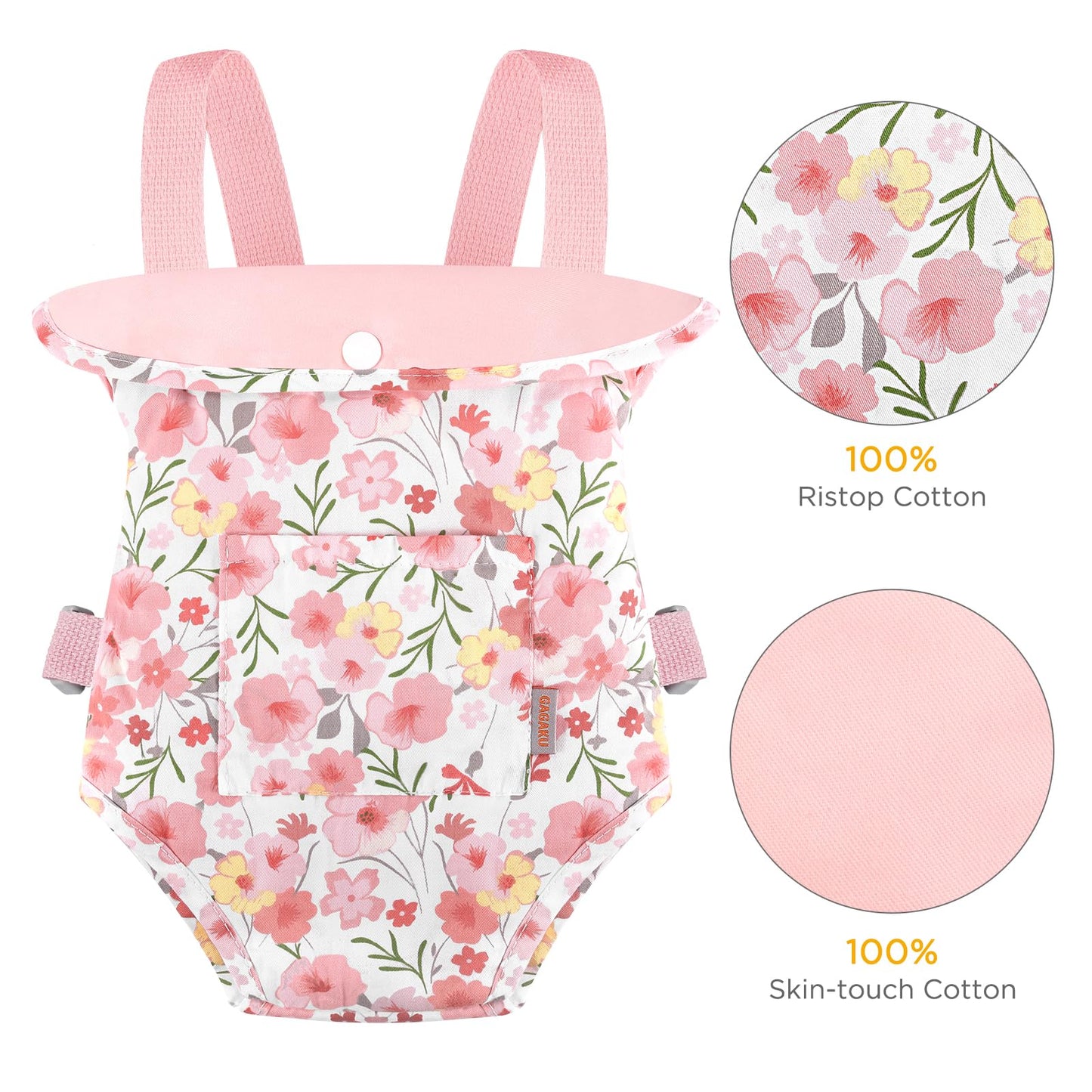 GAGAKU Baby Doll Carrier – Pink Rose of Sharon, Adjustable & Safe Doll Carrier
