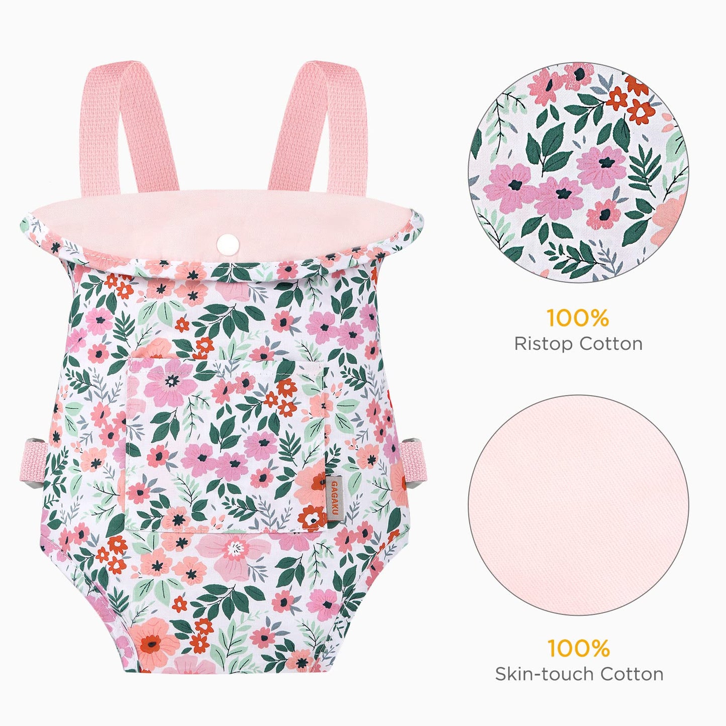 GAGAKU Baby Doll Carrier Pink Leaf Pattern – 3-Way Wear