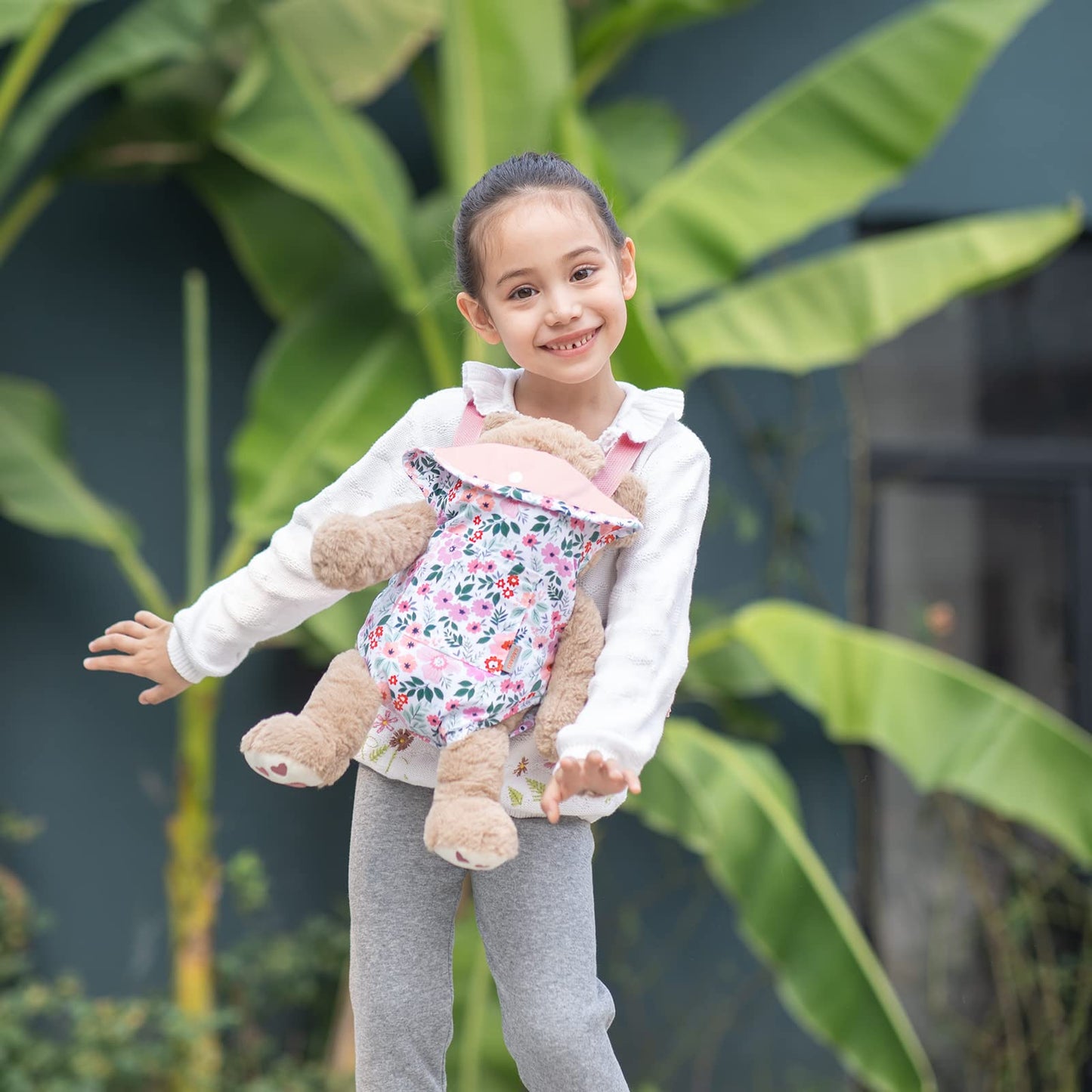GAGAKU Baby Doll Carrier Pink Leaf Pattern – 3-Way Wear
