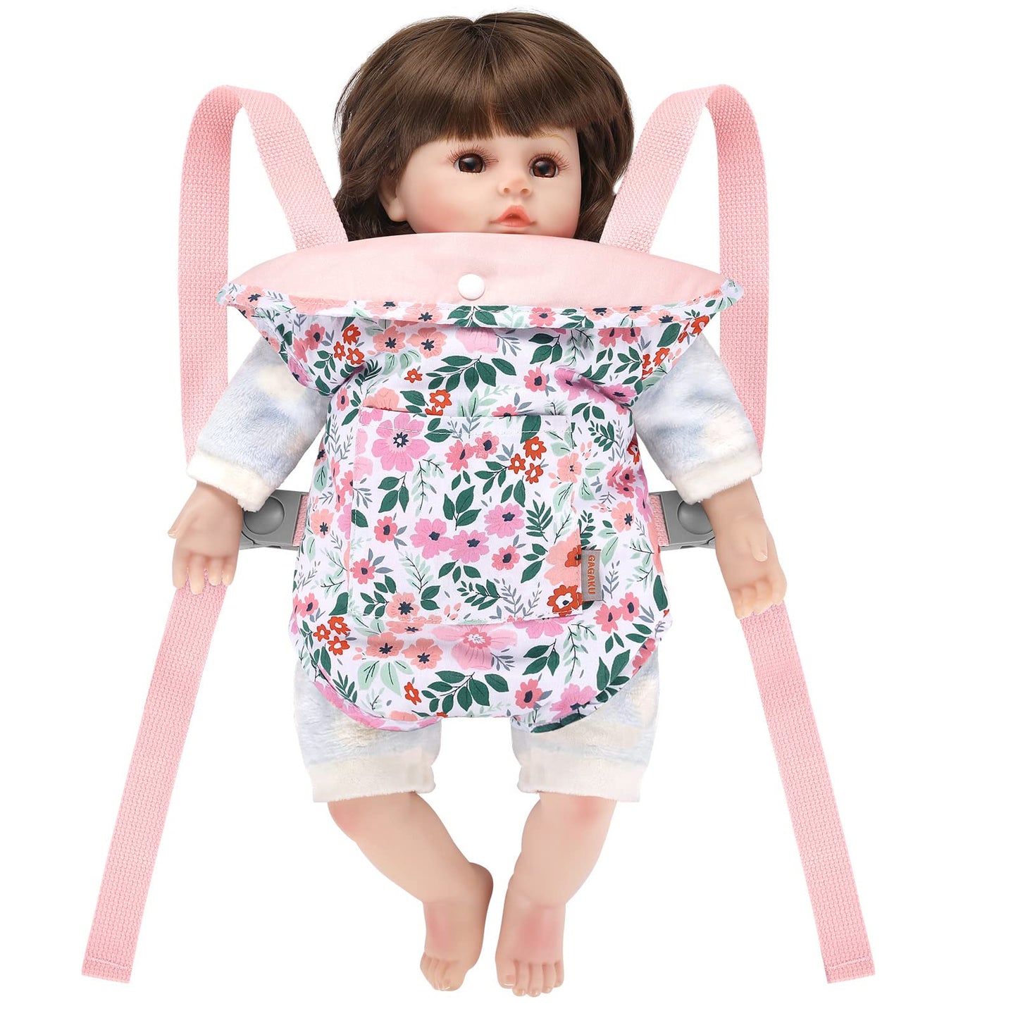 GAGAKU Baby Doll Carrier Pink Leaf Pattern – 3-Way Wear