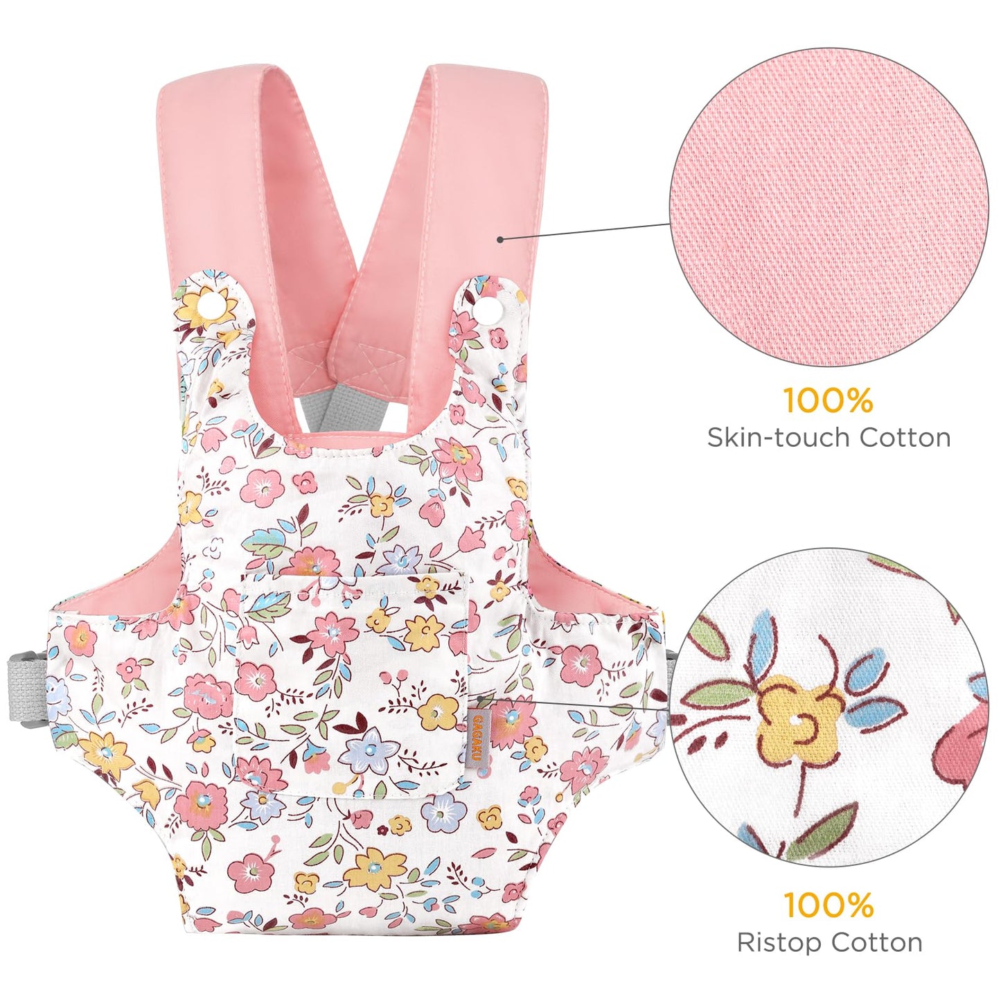 GAGAKU Baby Doll Carrier – 3-Way Doll Carrier with Adjustable Straps (Pink Peach Blossom)