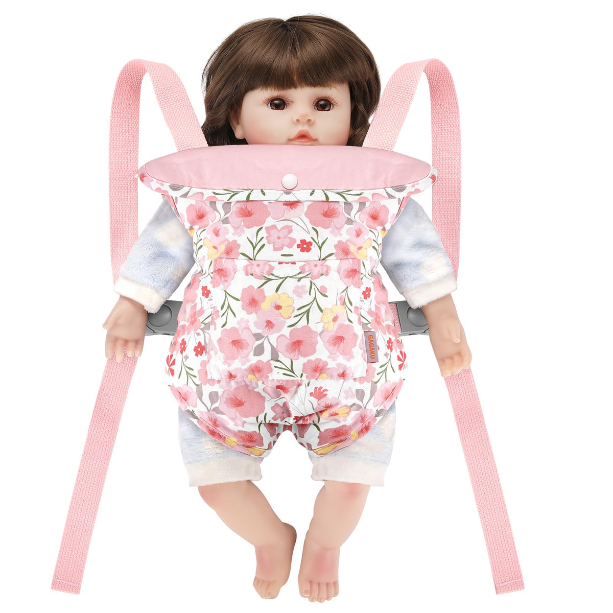 GAGAKU Baby Doll Carrier – Pink Rose of Sharon, Adjustable & Safe Doll Carrier