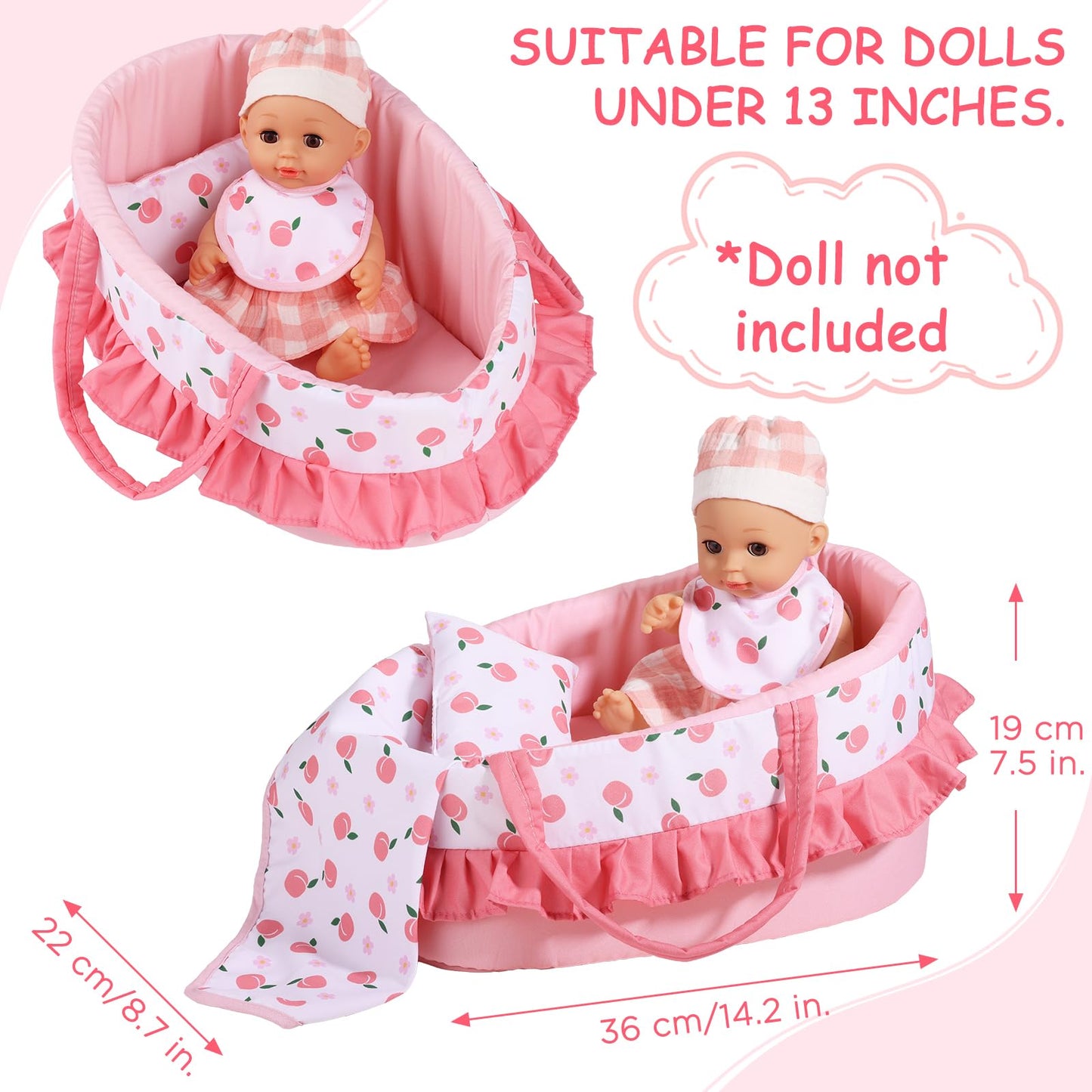 GAGAKU Baby Doll Bassinet Carrier – 12-Inch Doll Accessories Set