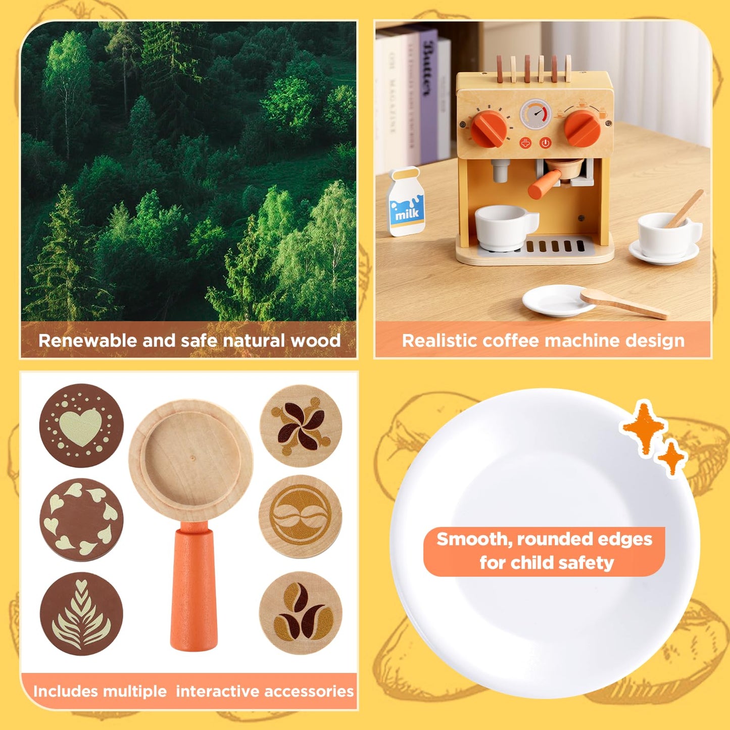 GAGAKU Wooden Coffee Machine Toy for Kids – Pretend Play Espresso Set
