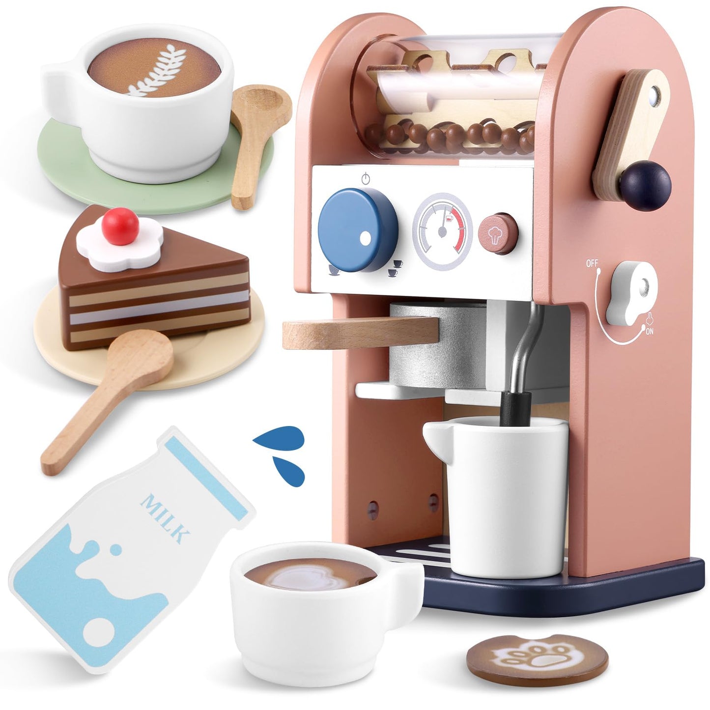 GAGAKU Wooden Coffee Maker Toy – 14-Piece Pretend Playset for Kids