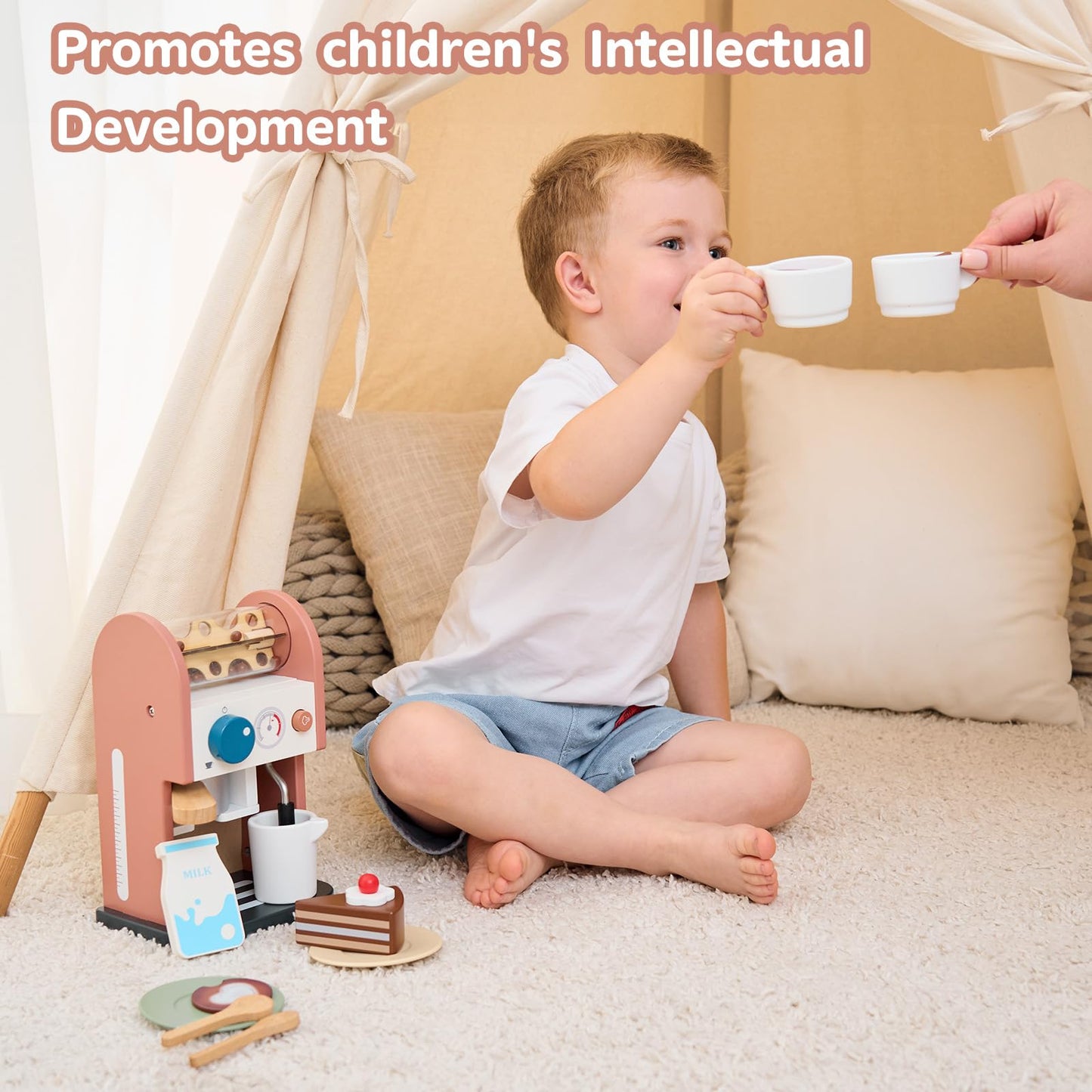 GAGAKU Wooden Coffee Maker Toy – 14-Piece Pretend Playset for Kids