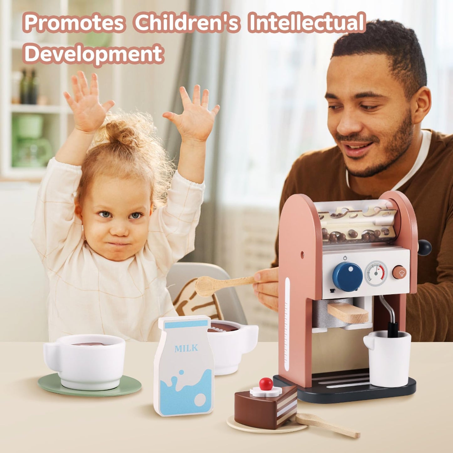 GAGAKU Wooden Coffee Maker Toy – 14-Piece Pretend Playset for Kids