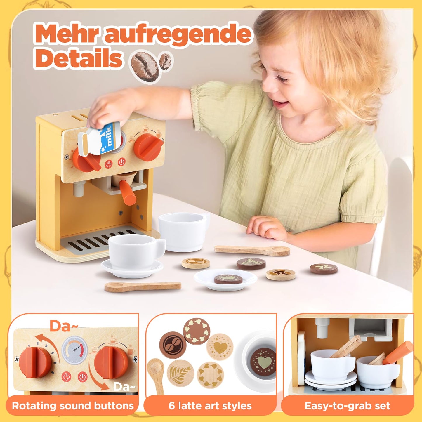 GAGAKU Wooden Coffee Machine Toy for Kids – Pretend Play Espresso Set