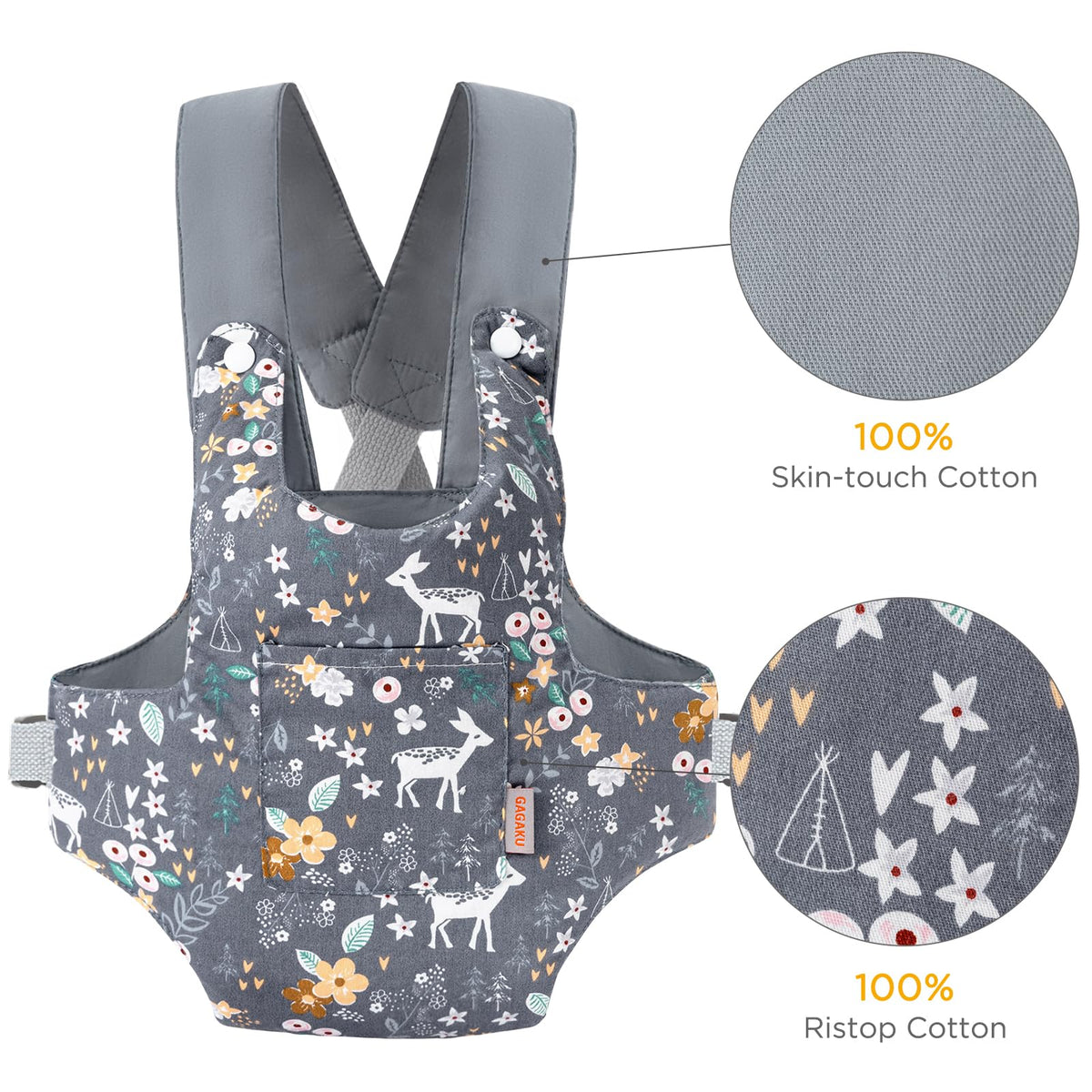 GAGAKU Toy Baby Carrier for Dolls – Gray Deer, Adjustable Straps