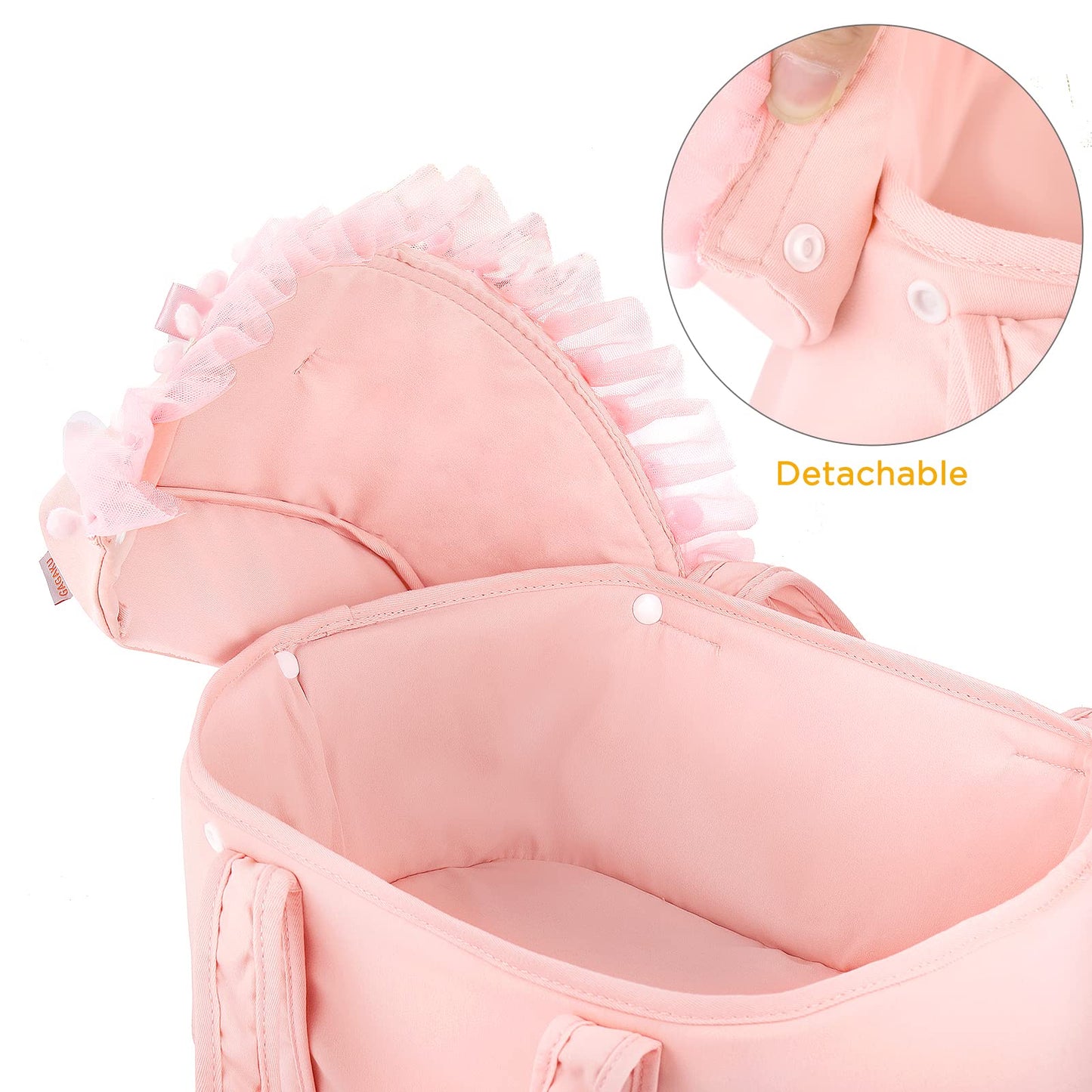 GAGAKU Baby Doll Bassinet Set - Pink Canopy, Pillow & Blanket for 9–12 Inch Dolls