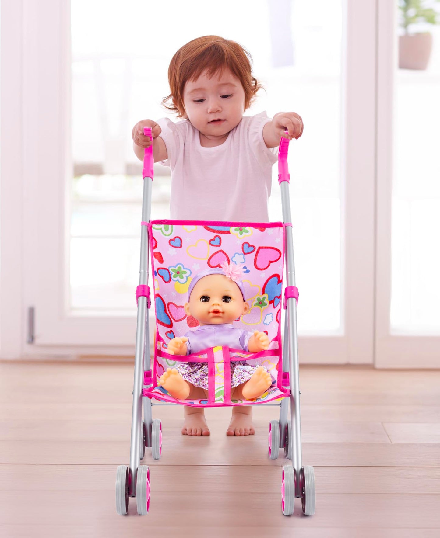 GAGAKU Baby Doll Stroller Playset – 12-Inch Doll & Accessories, Foldable Toy Stroller for Kids 1-6