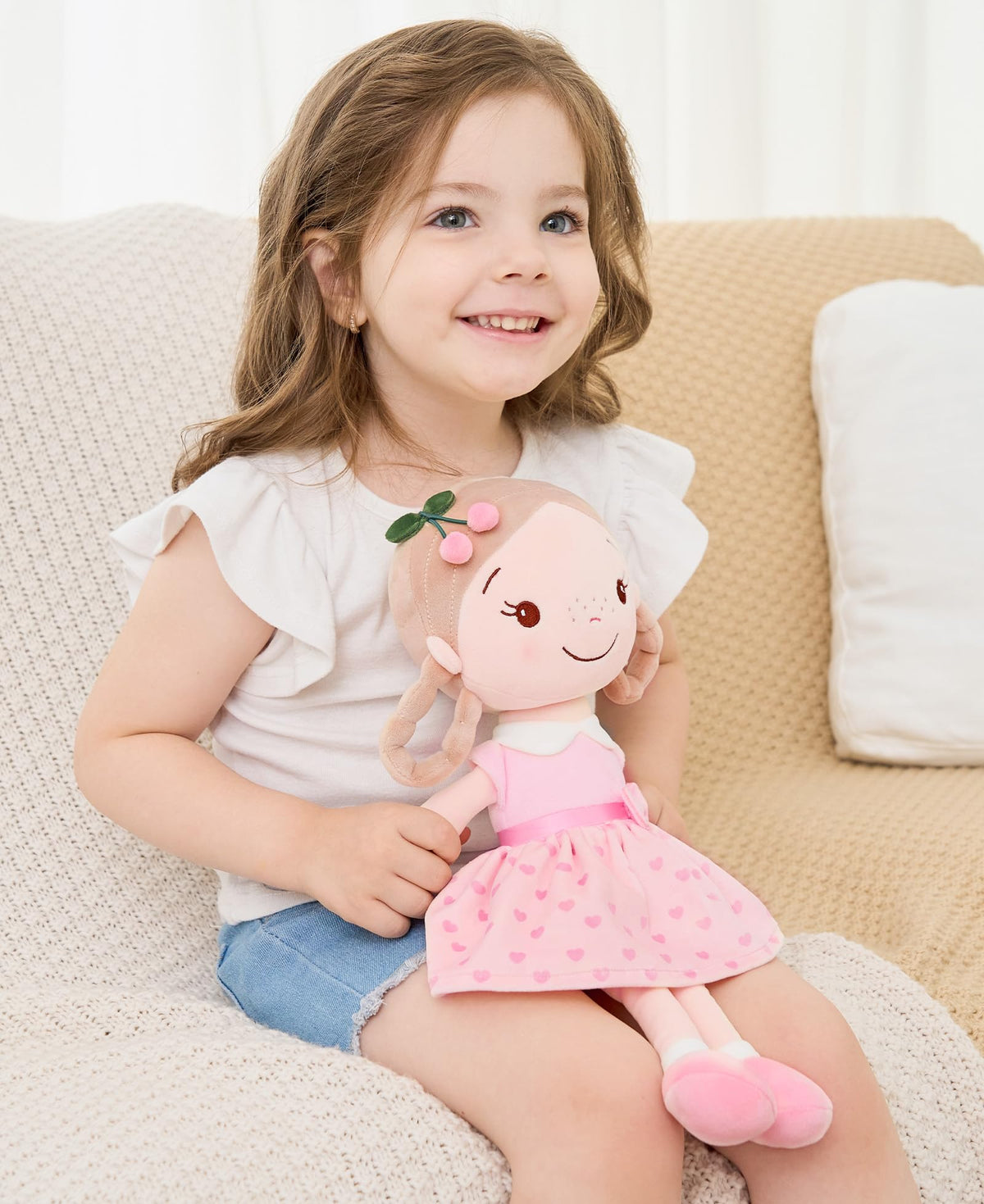 GAGAKU 16'' Soft Baby Doll Toys for Girls – My First Baby Rag Doll, Machine Washable, Cherry Girl