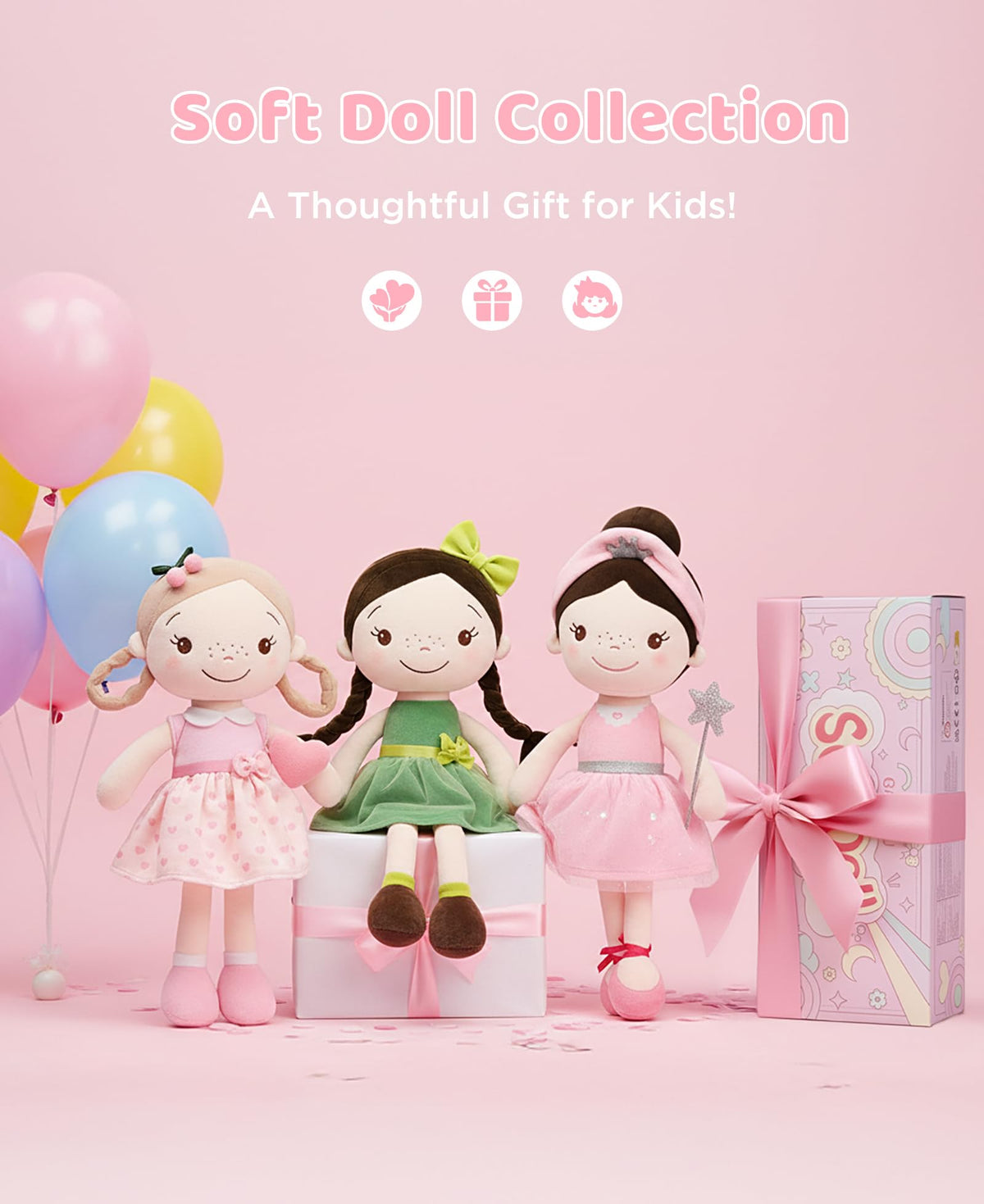 GAGAKU 16'' Soft Baby Doll Toys for Girls – My First Baby Rag Doll, Machine Washable, Cherry Girl