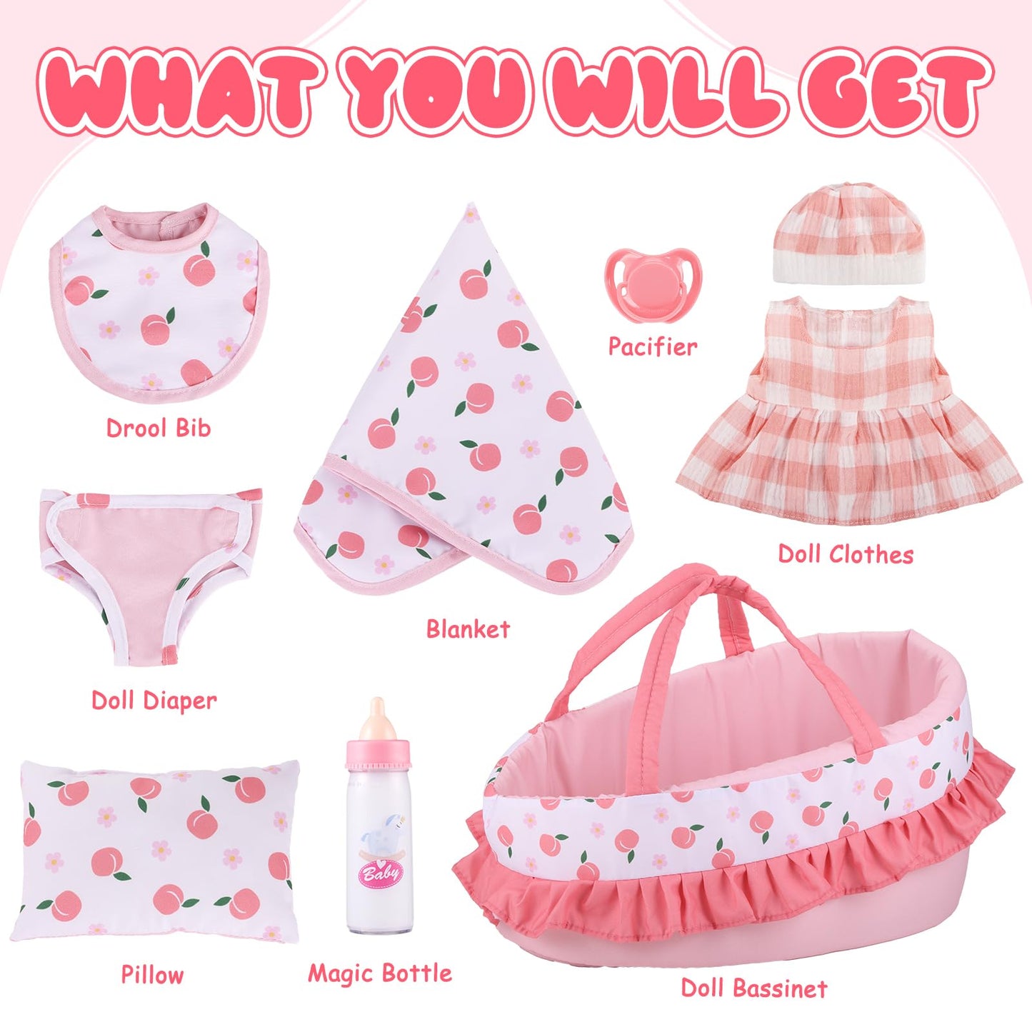 GAGAKU Baby Doll Bassinet Carrier – 12-Inch Doll Accessories Set