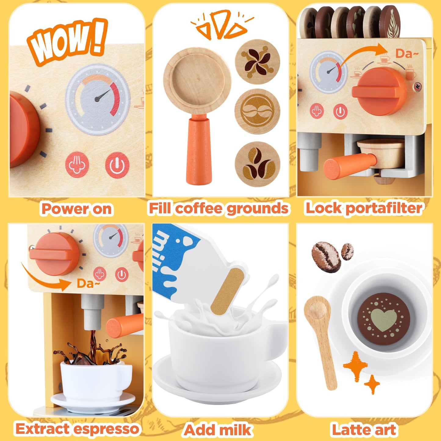 GAGAKU Wooden Coffee Machine Toy for Kids – Pretend Play Espresso Set