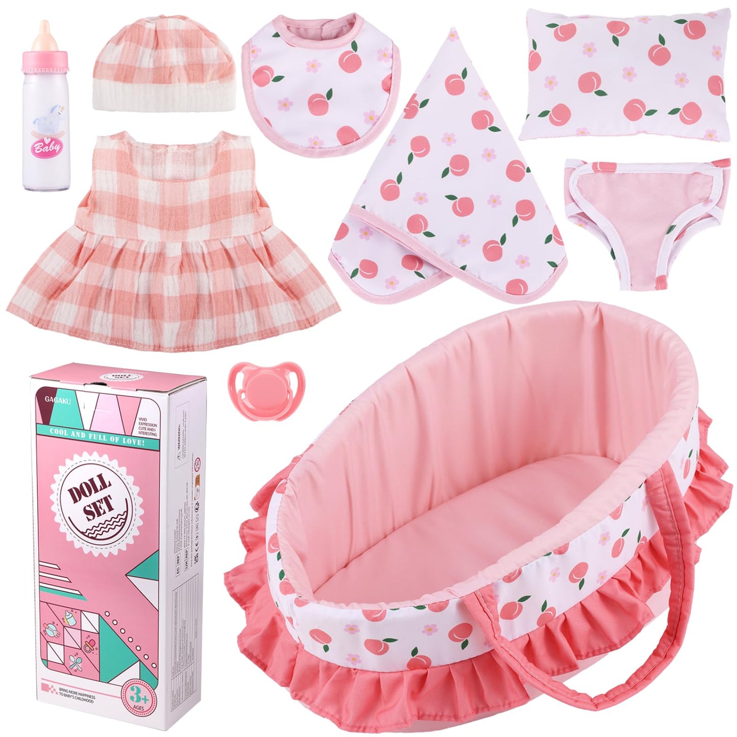 GAGAKU Baby Doll Bassinet Carrier – 12-Inch Doll Accessories Set