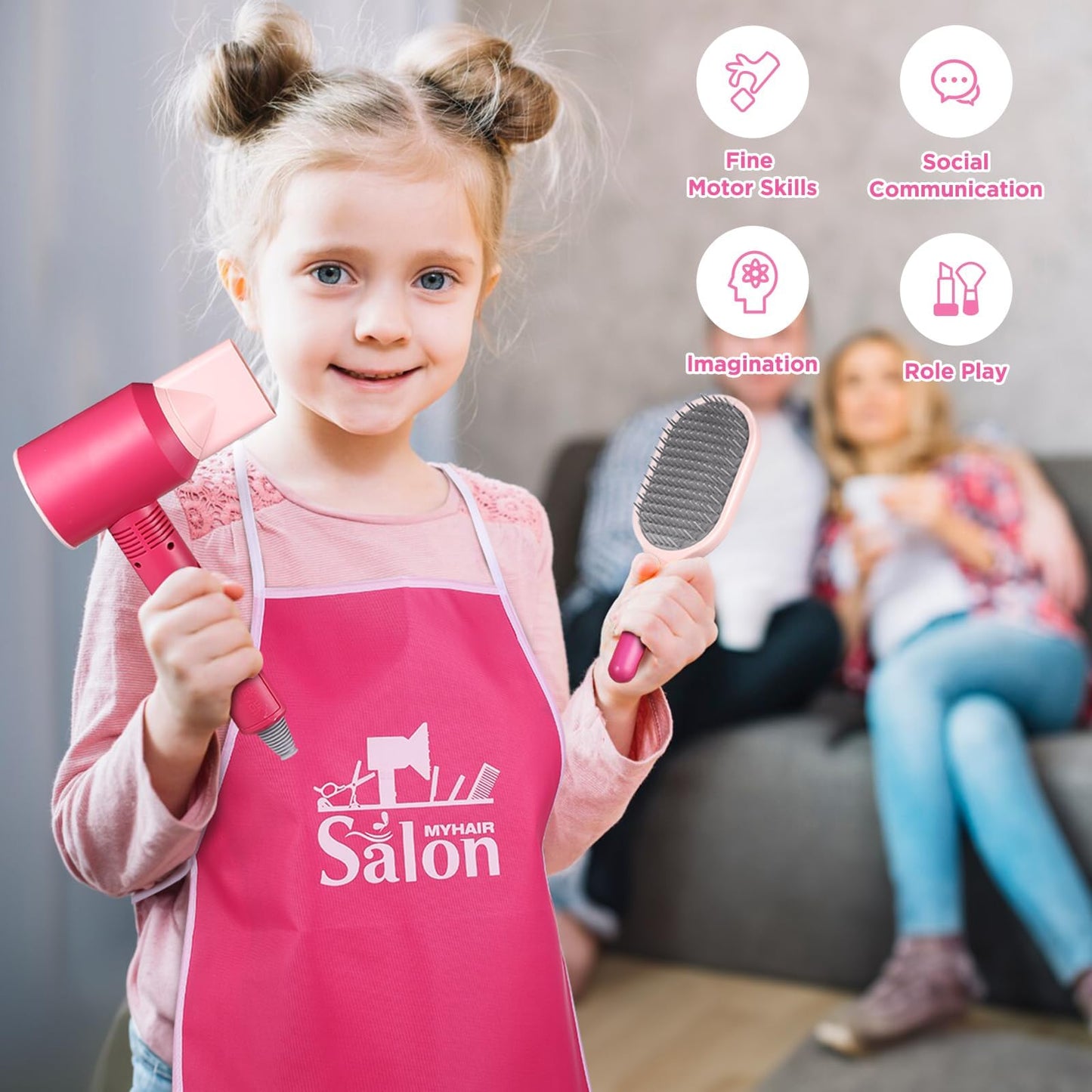 GAGAKU Pretend Hair Salon Kit for Girls – 22-Piece Dress-Up Set with Realistic Hair Dryer & Accessories